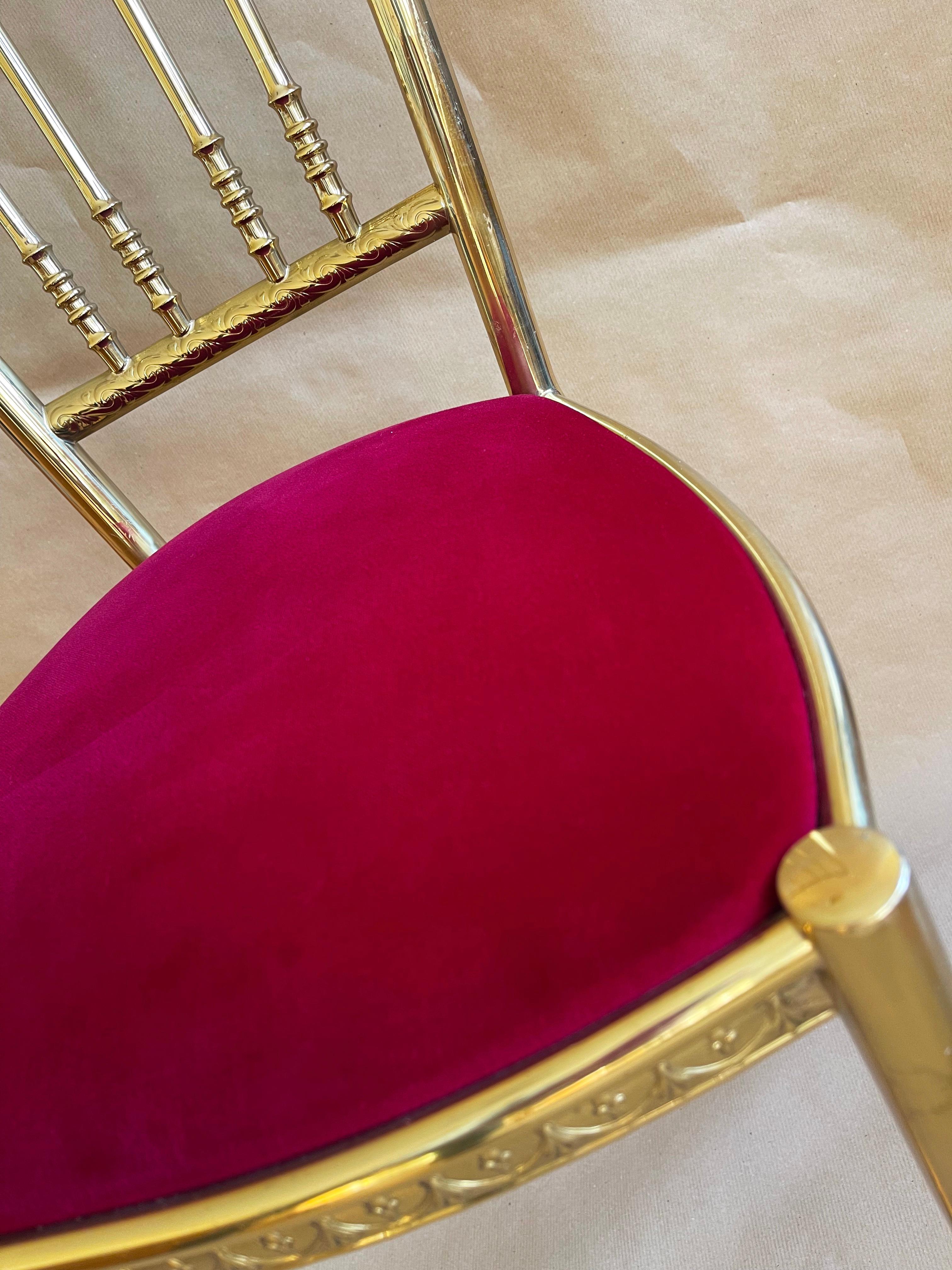20th Century Italian Brass & Red Velvet Chiavari Style Vanity or Side Chair, 1960s Italy For Sale