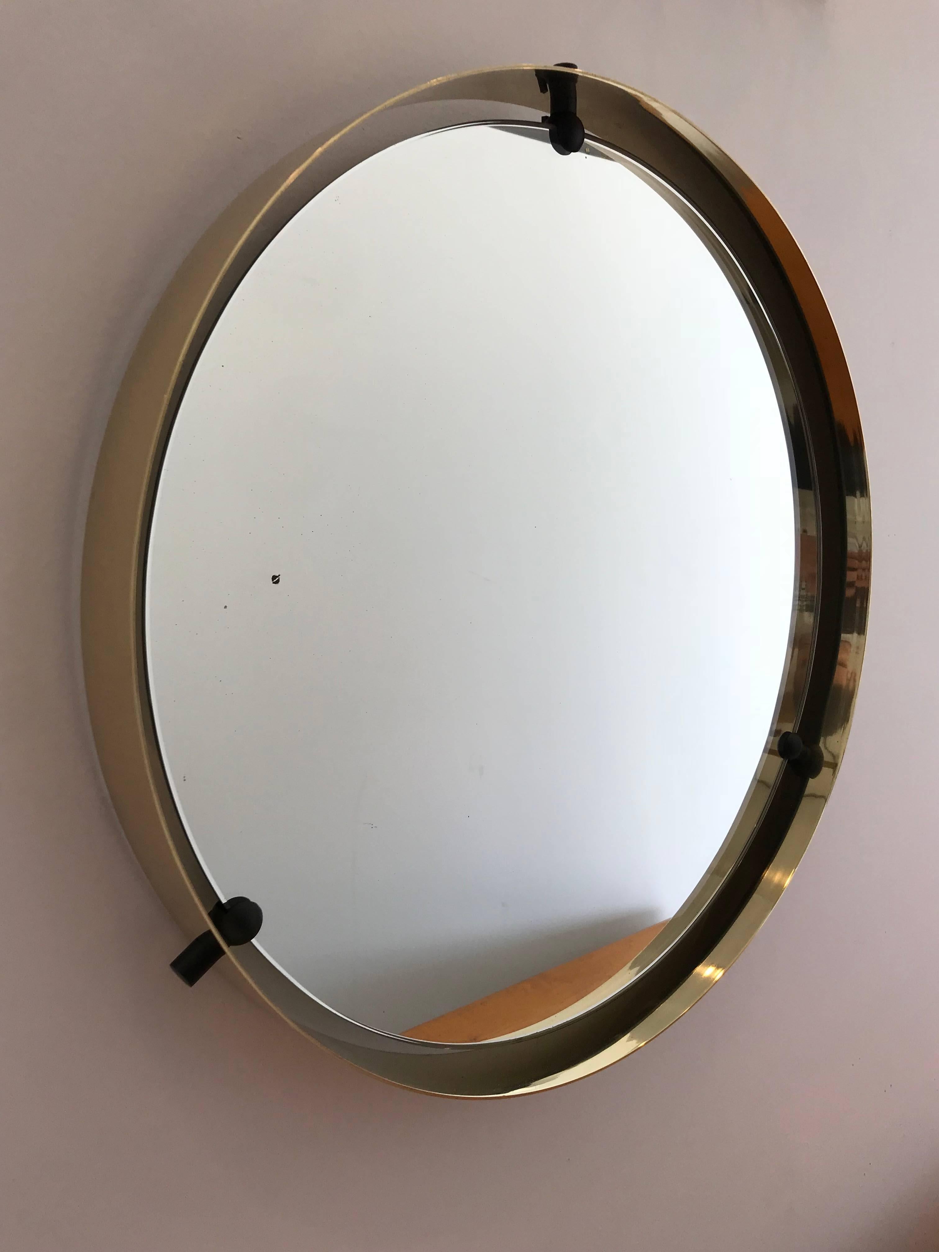 Italian Brass Round Floating Mirror In Good Condition In Beverly Hills, CA