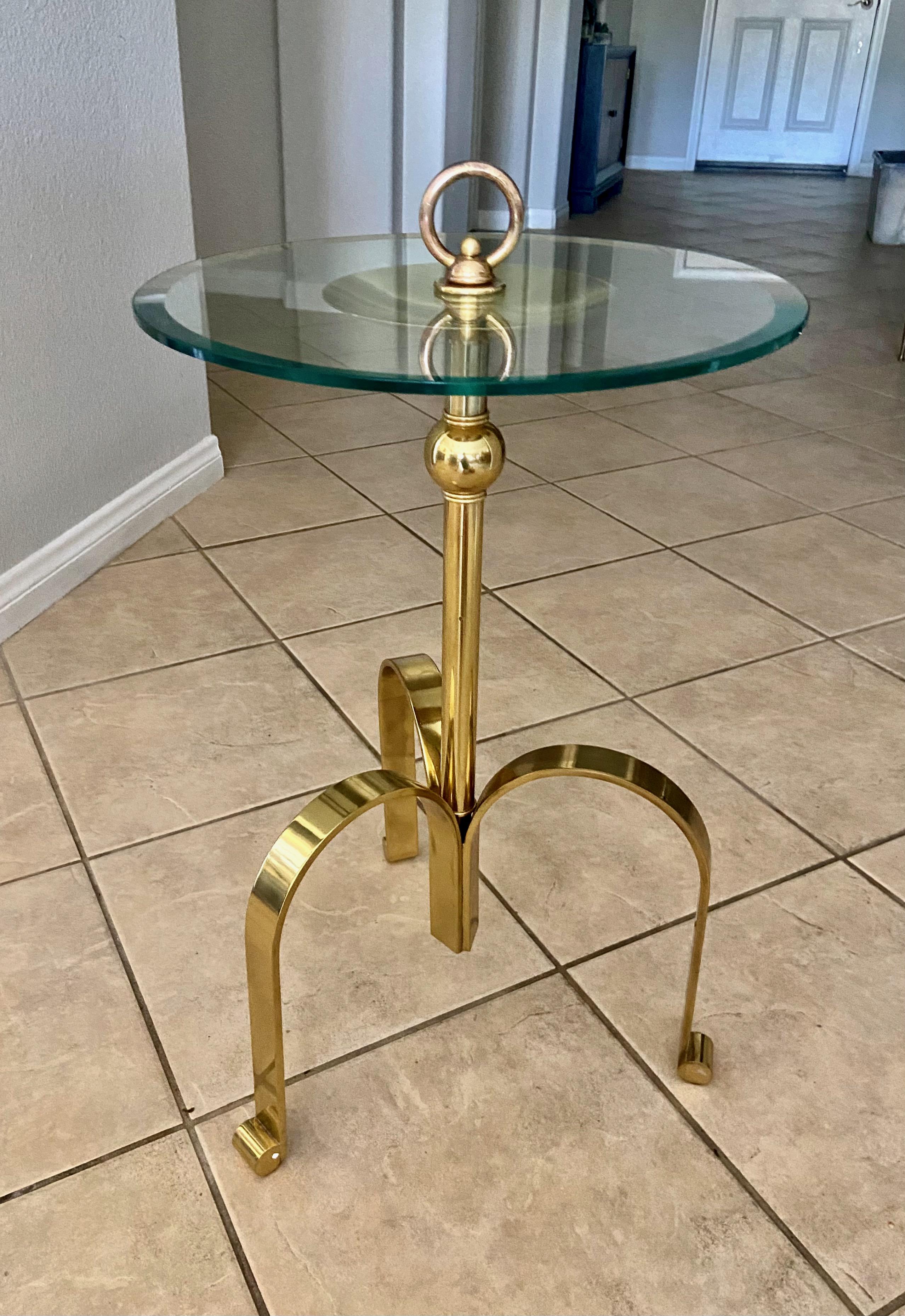 Italian Brass Round Tripod Side Table For Sale 2