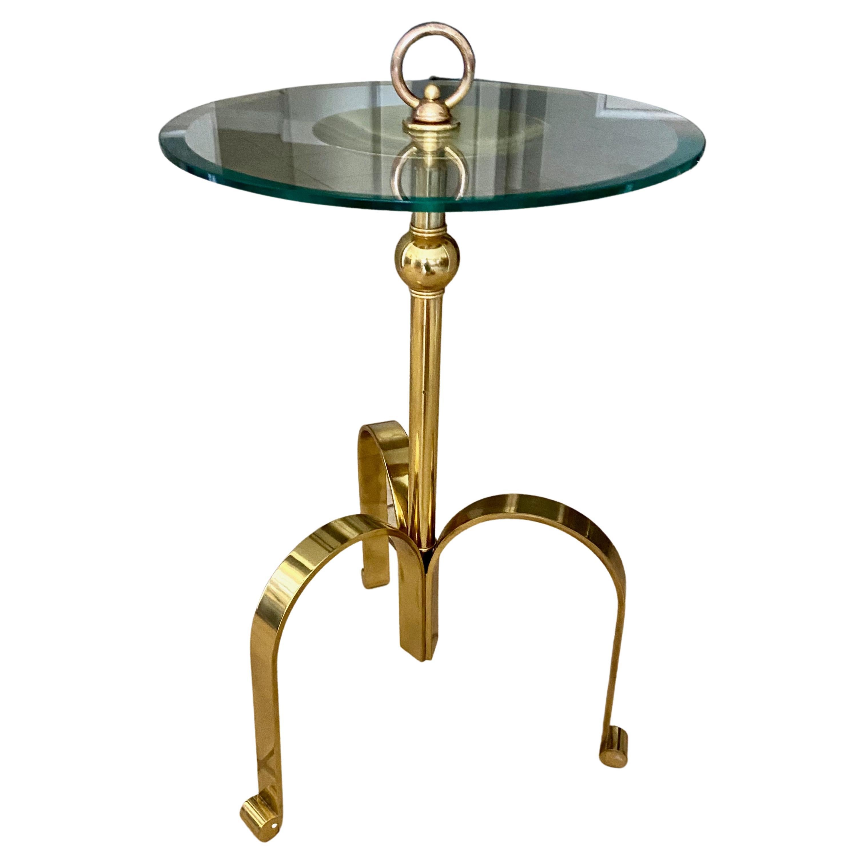 Italian Brass Round Tripod Side Table For Sale