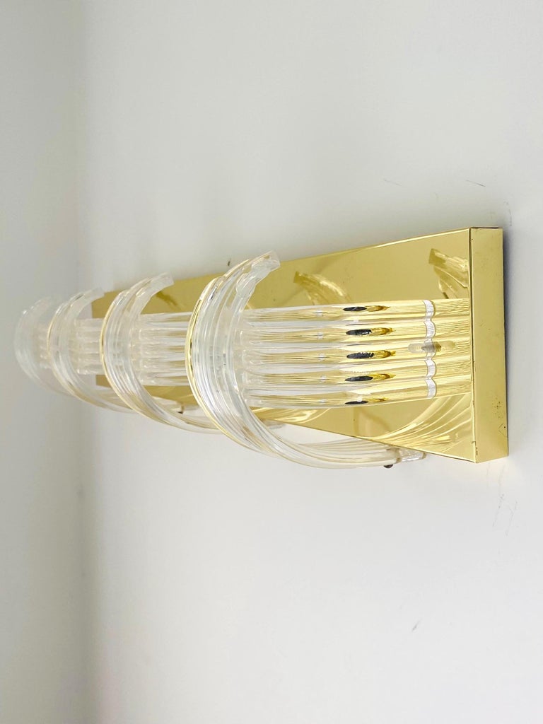Italian Brass Sconce with Sculptural Lucite Shades by Lightolier, c. 1970's For Sale 5