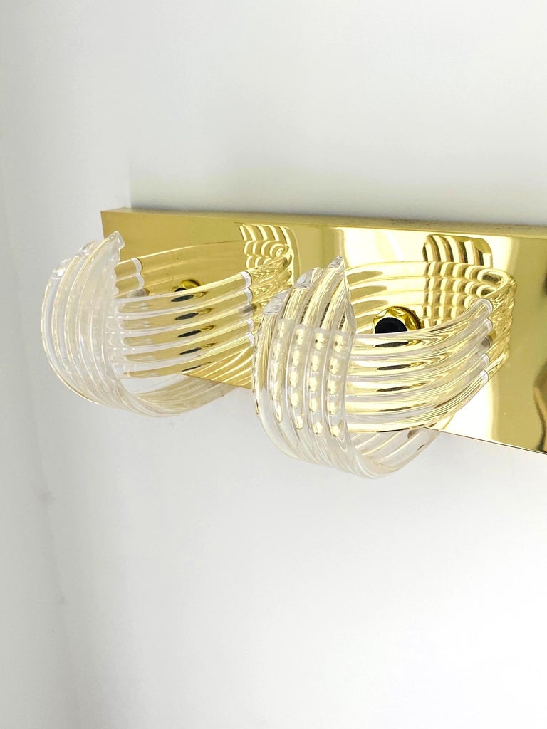 Italian Brass Sconce with Sculptural Lucite Shades by Lightolier, c. 1970's For Sale 6