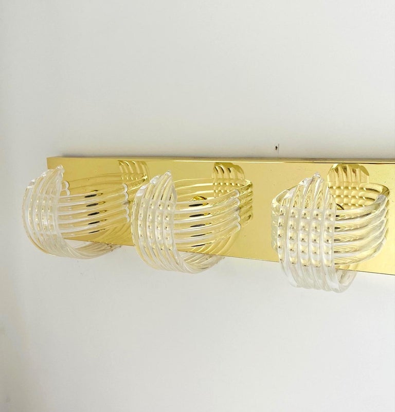 Italian Brass Sconce with Sculptural Lucite Shades by Lightolier, c. 1970's For Sale 7