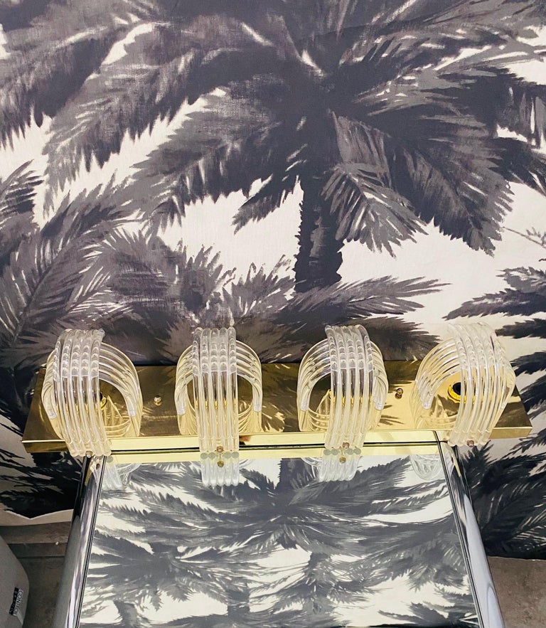Italian Brass Sconce with Sculptural Lucite Shades by Lightolier, c. 1970's In Good Condition For Sale In Fort Lauderdale, FL