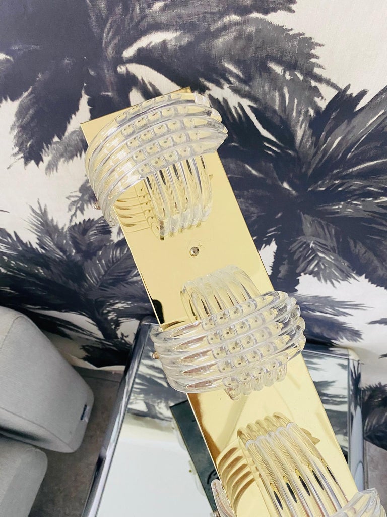 Italian Brass Sconce with Sculptural Lucite Shades by Lightolier, c. 1970's For Sale 1