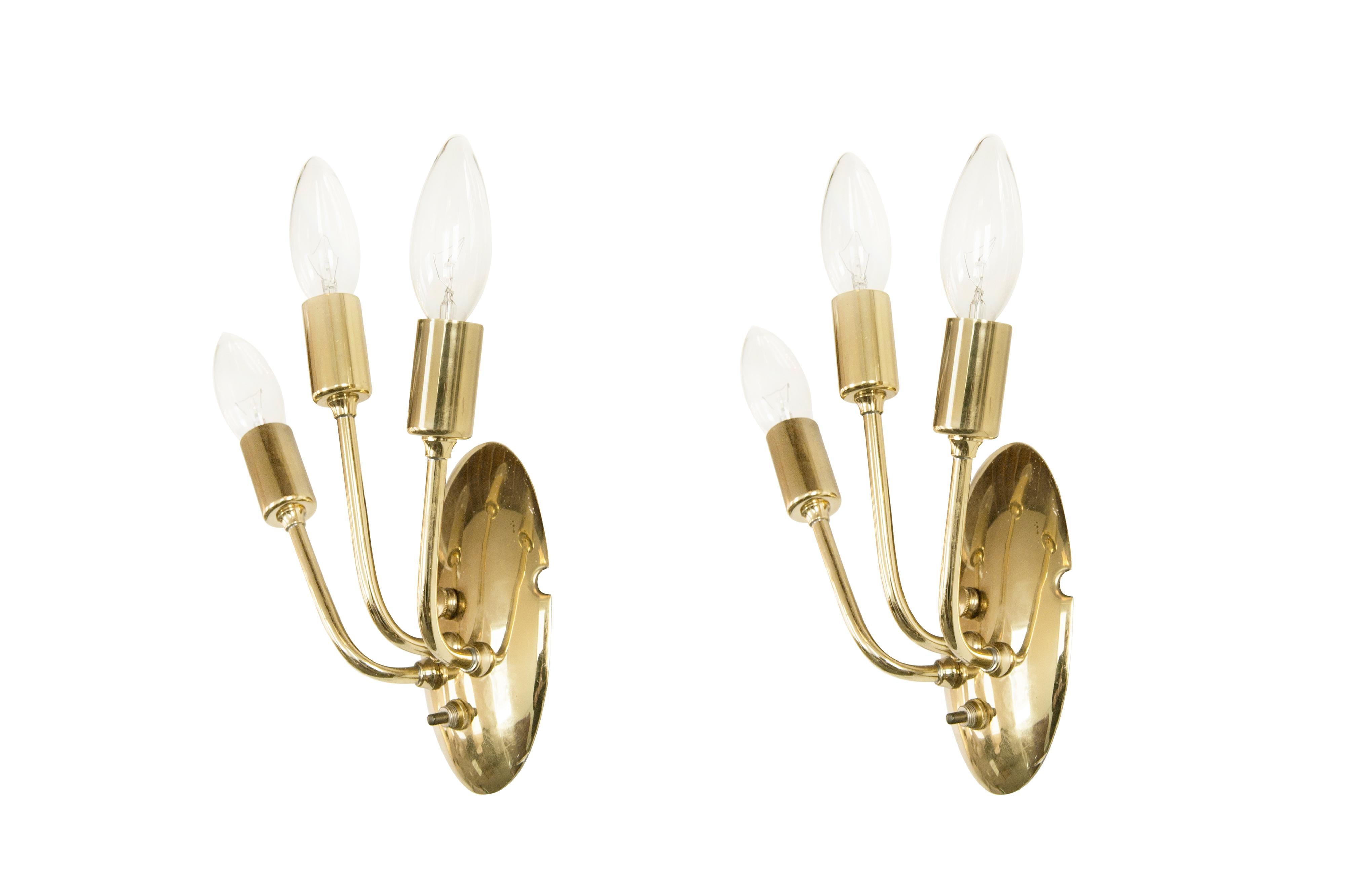 Italian Brass Sconces, 1950s In Good Condition For Sale In Westport, CT