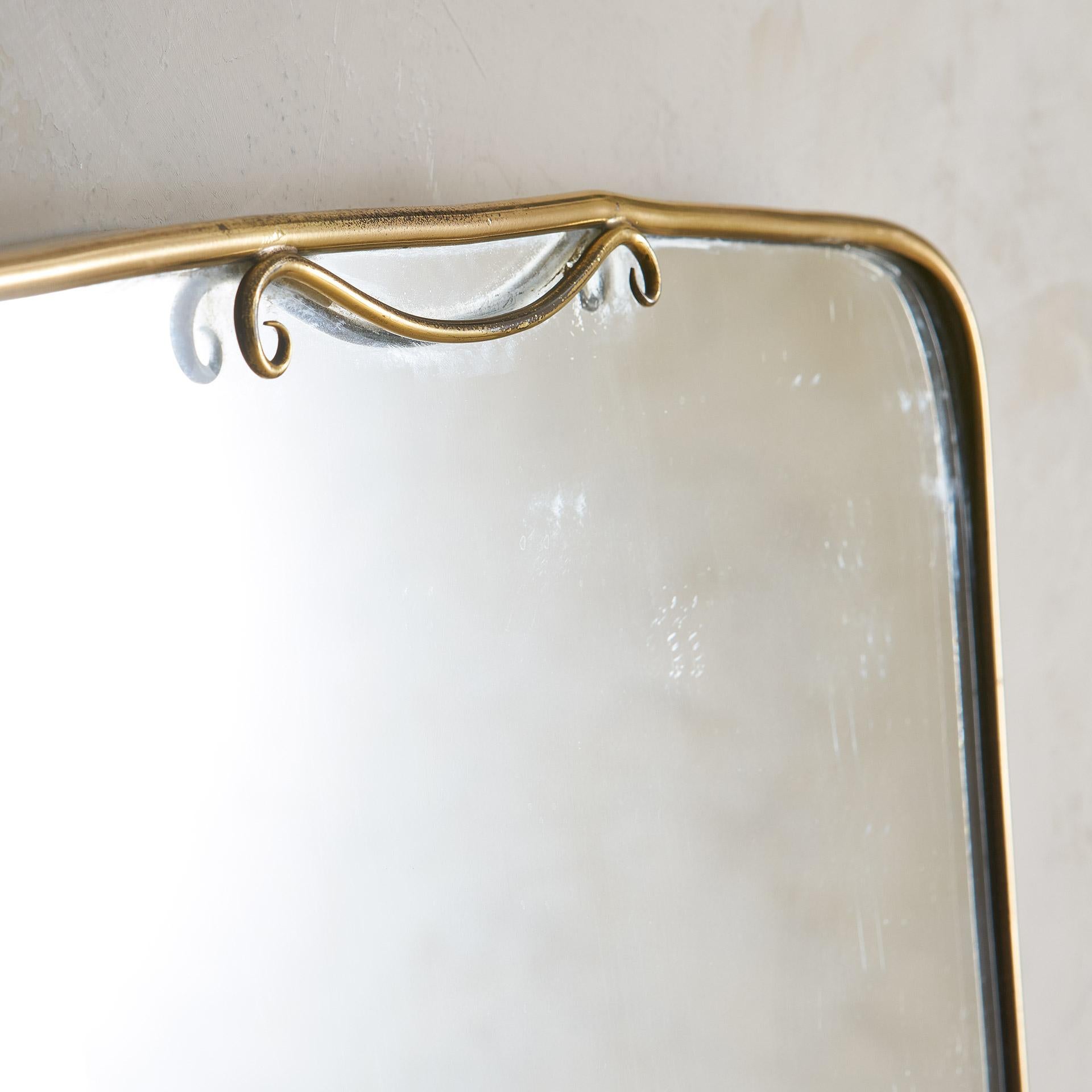 Mid-Century Modern Italian Brass Scroll Top Mirror