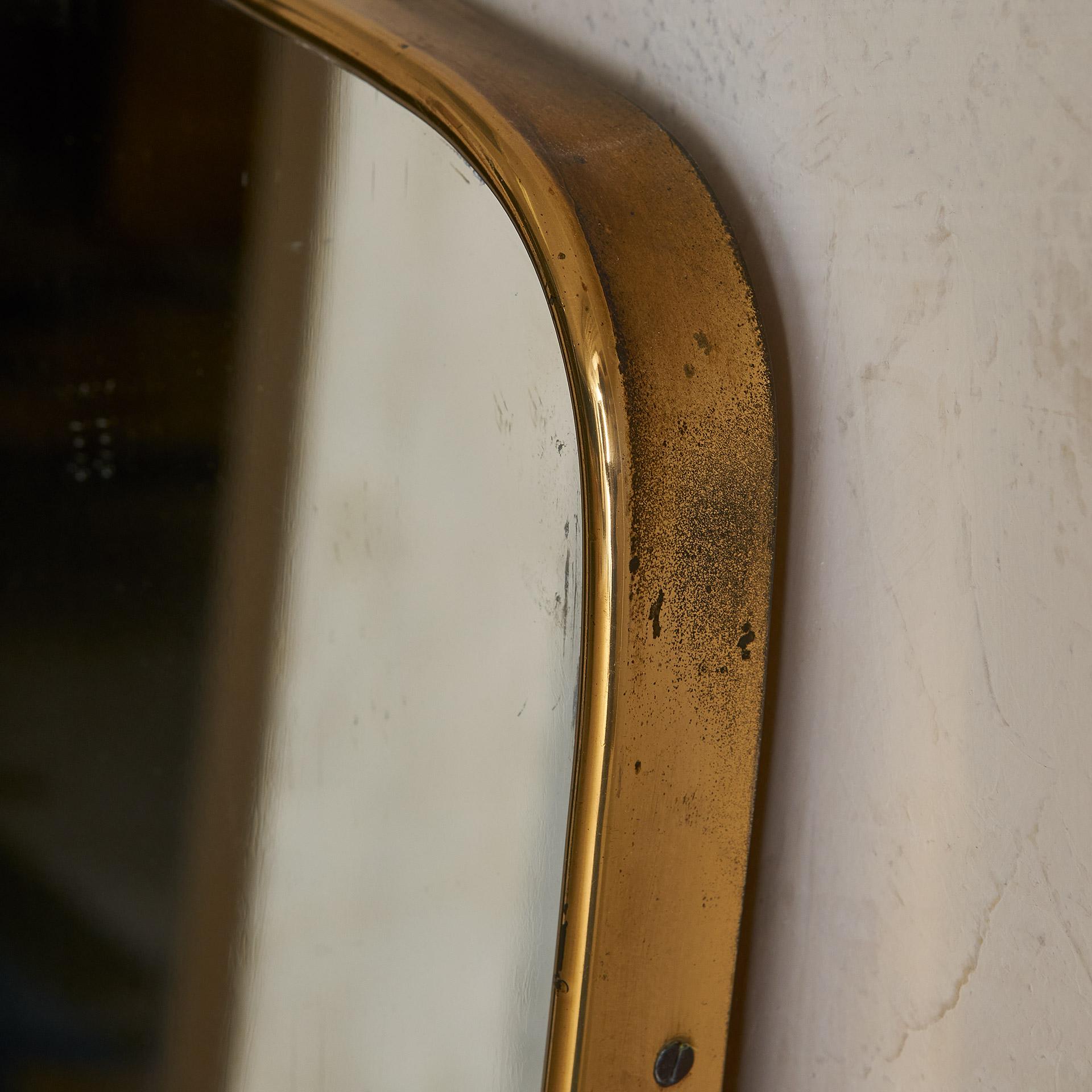 20th Century Italian Brass Scroll Top Mirror