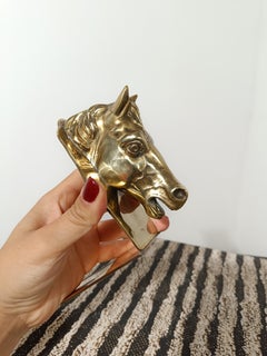 Italian Equestrian Brass Sculptural Bookend in the shape of a Horse Head, 70s
