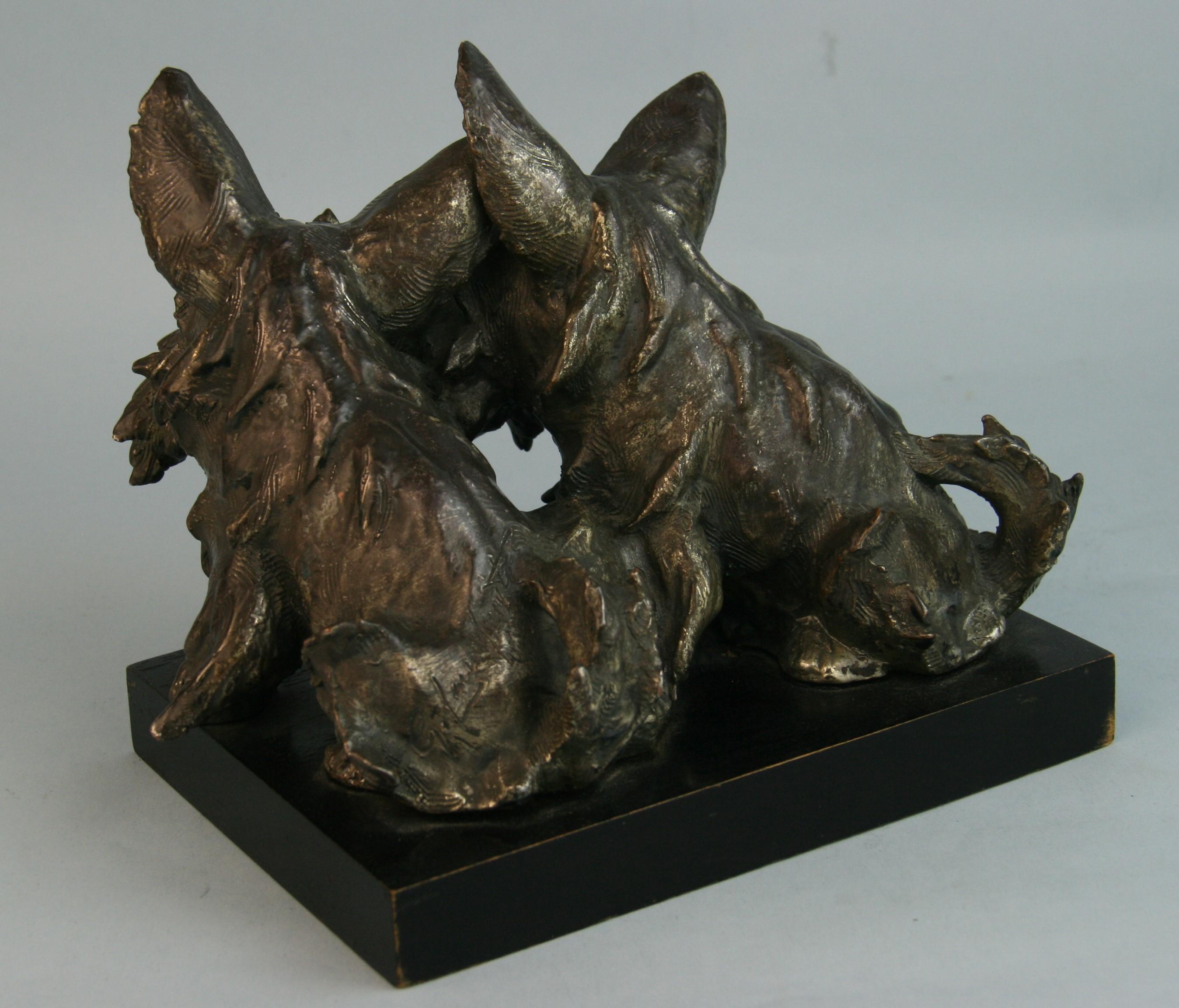 Italian Brass Sculpture of Two Scottish Terriers Dogs For Sale 1