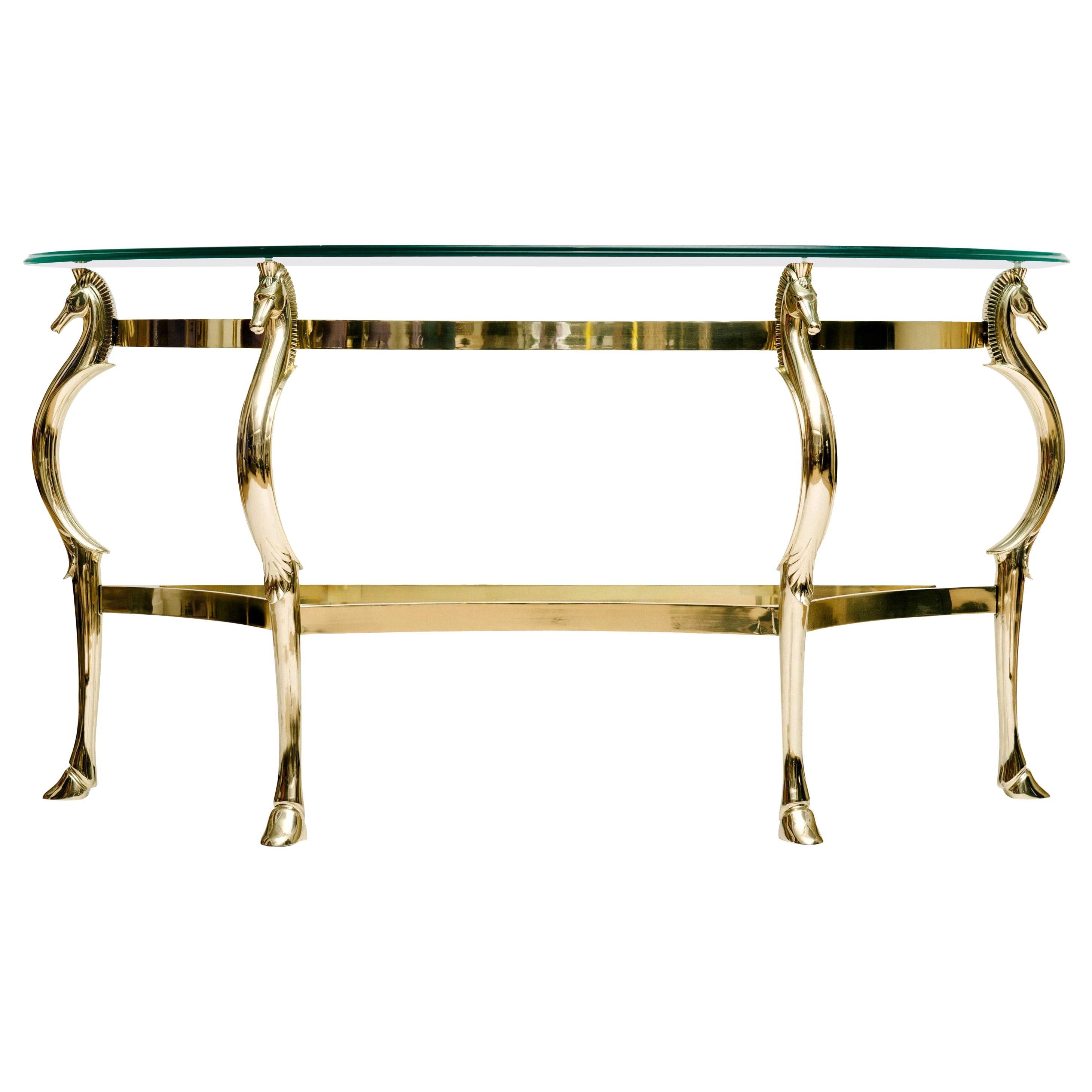Italian Brass Seahorse Console Table