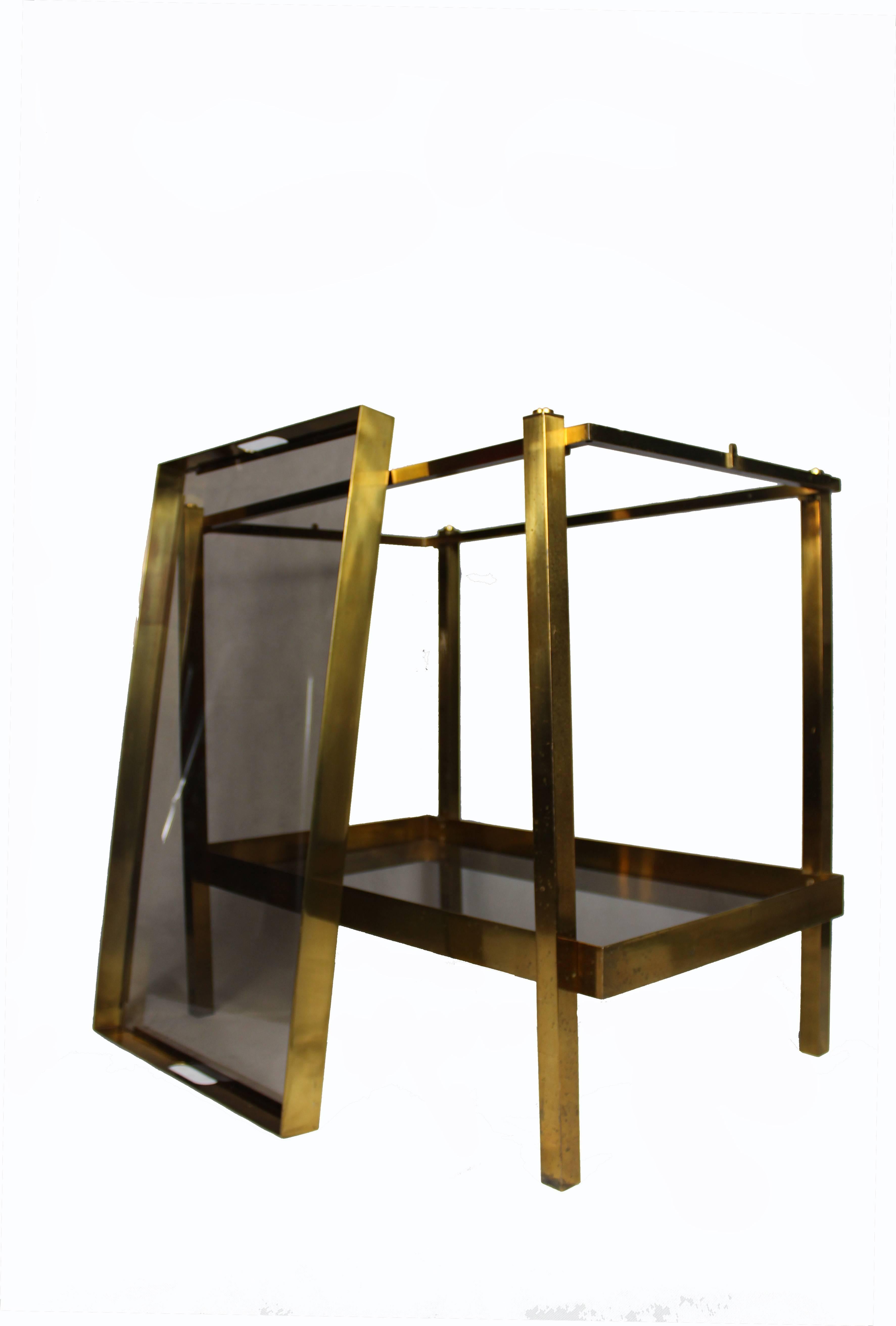 Italian Brass Serving Table with Removable Tray, 1970s 1