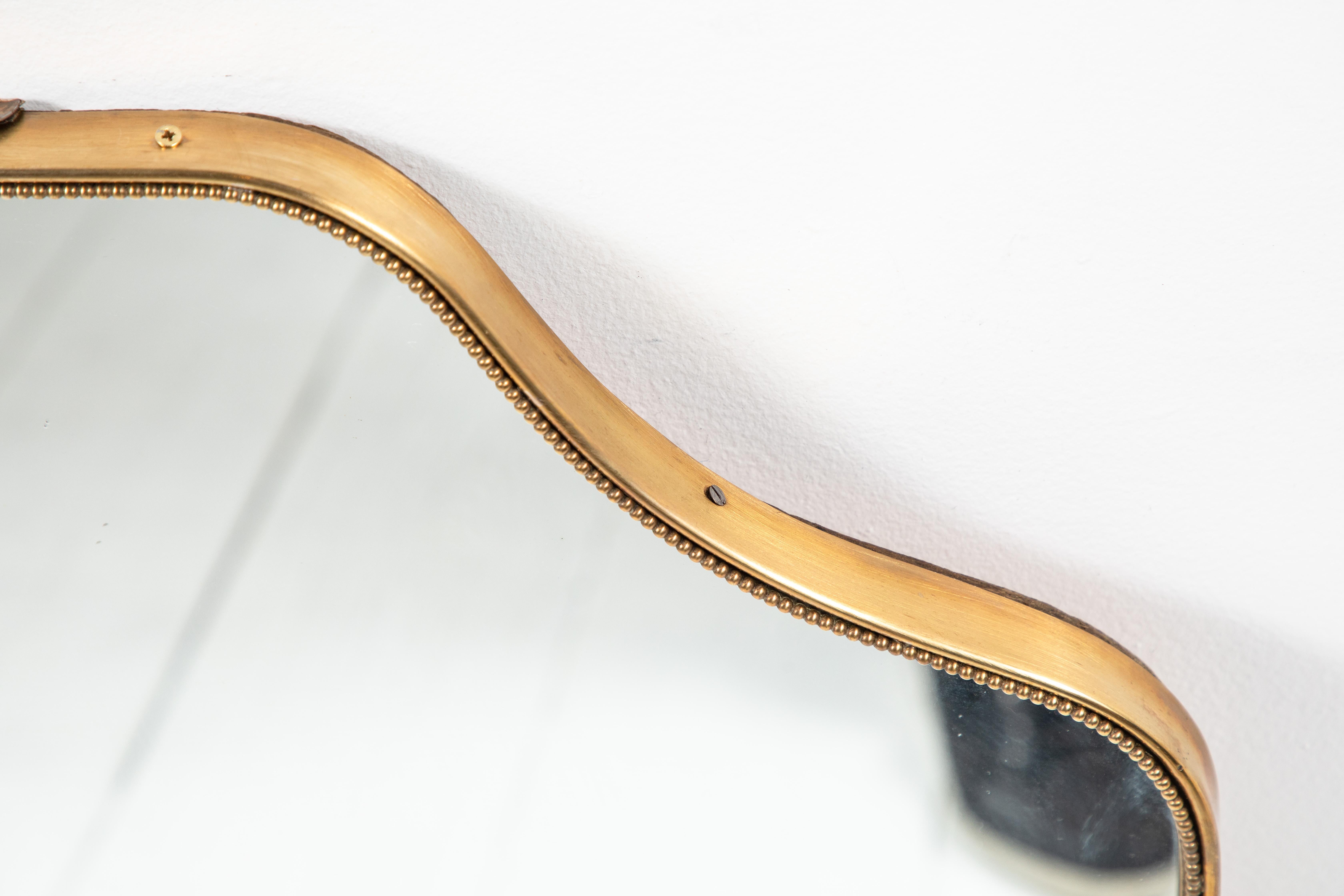 20th Century Italian Brass Shield Mirror with Beaded Details