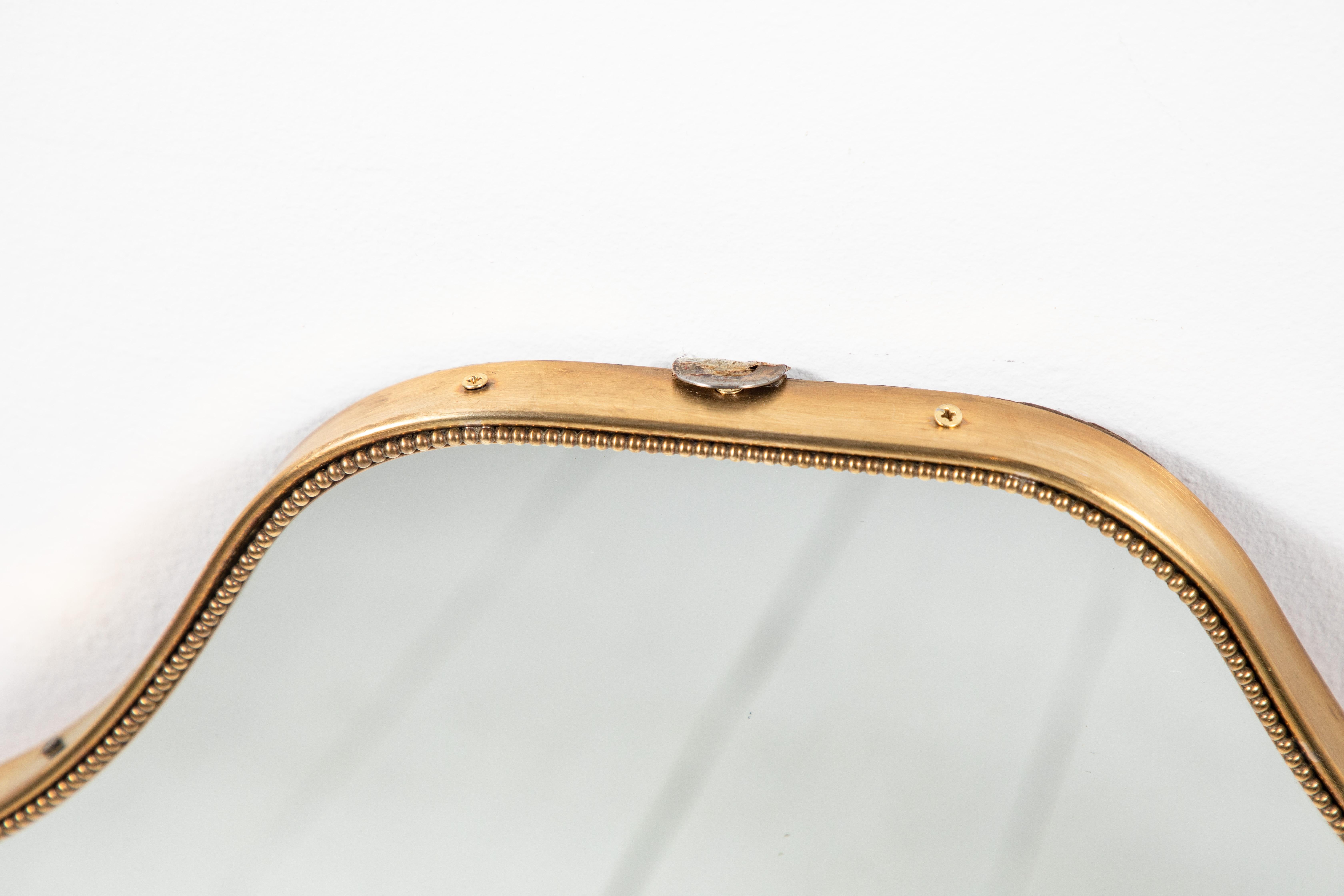 Italian Brass Shield Mirror with Beaded Details 1