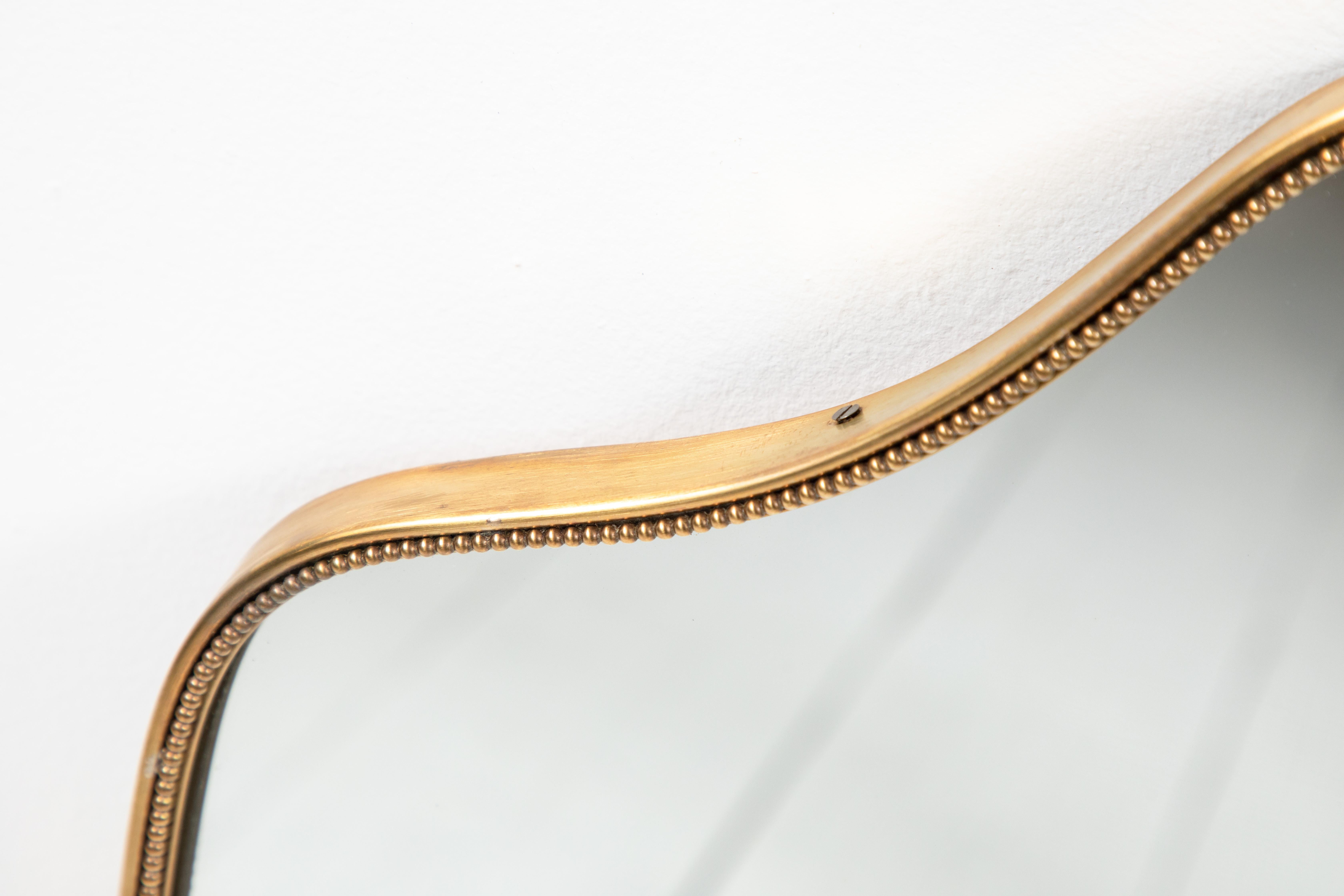 Italian Brass Shield Mirror with Beaded Details 2