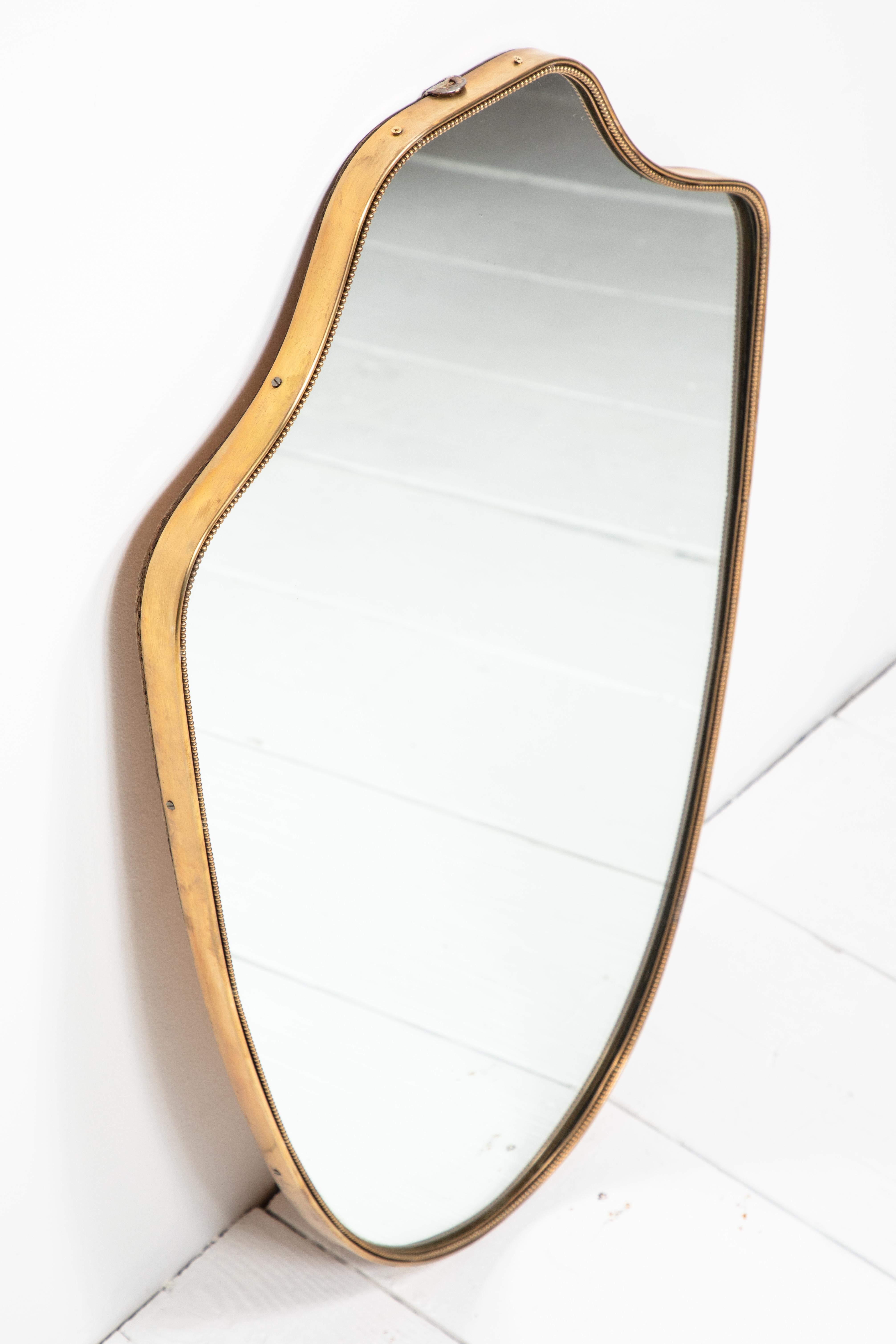 Italian Brass Shield Mirror with Beaded Details 4