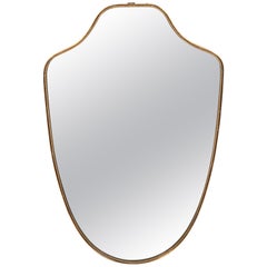 Antique Italian Brass Shield Mirror with Beaded Details