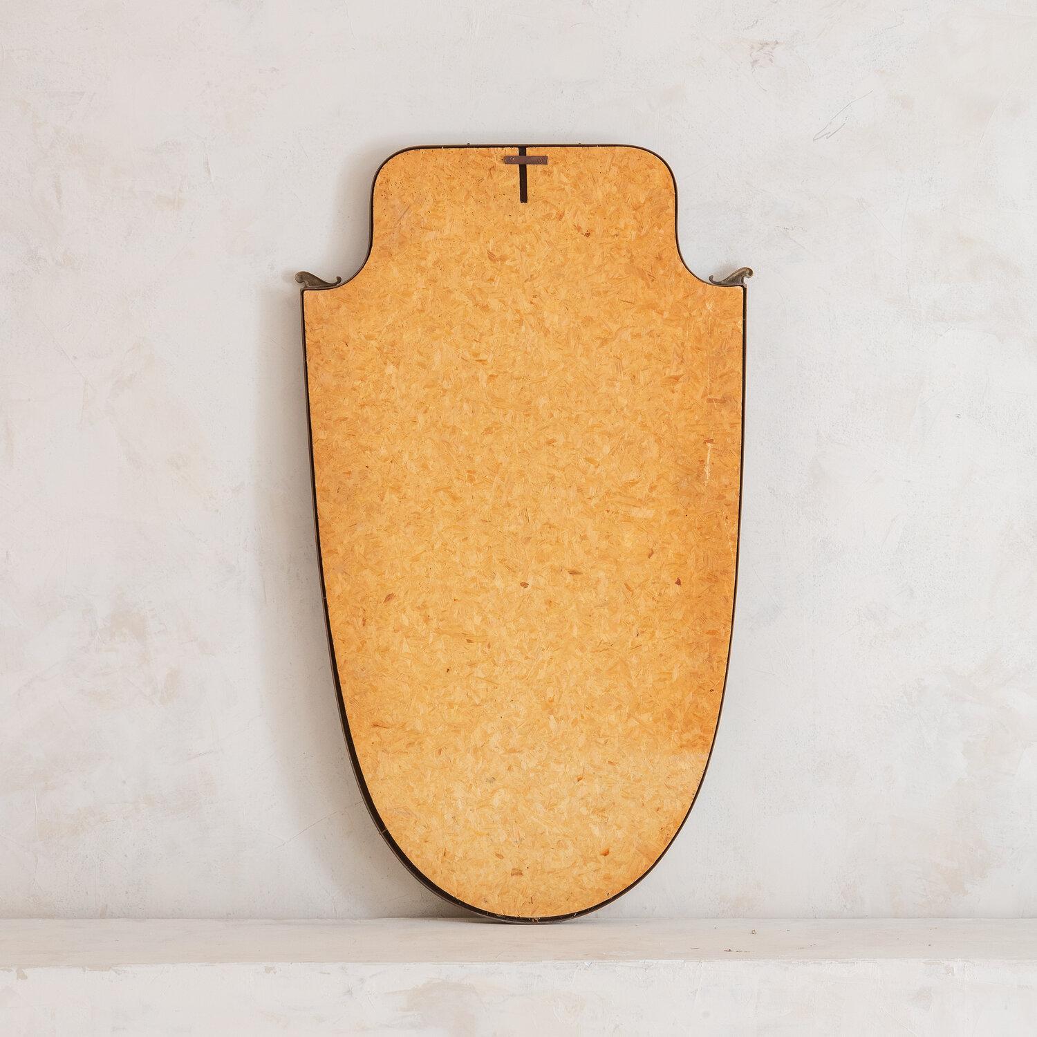 Mid-Century Modern Italian Brass Shield Mirror with Corner Details