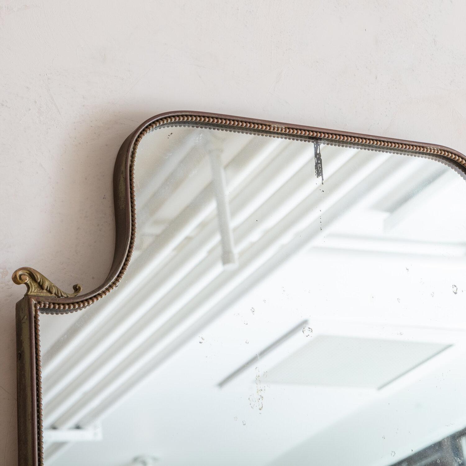 Italian Brass Shield Mirror with Corner Details In Good Condition In Chicago, IL