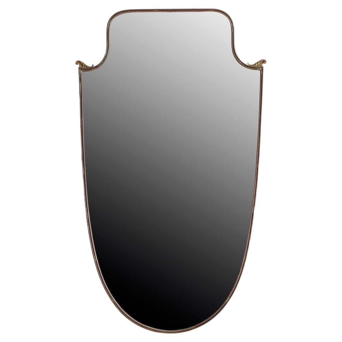 Italian Brass Shield Mirror with Corner Details