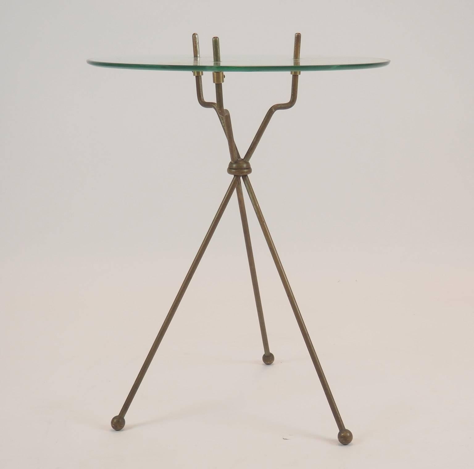 Mid-Century Modern Gino Sarfatti attributed rare folding  Brass Side Table ,   Milano 1950 For Sale