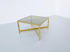 Italian Brass Side Table with Glass Top, 1970s