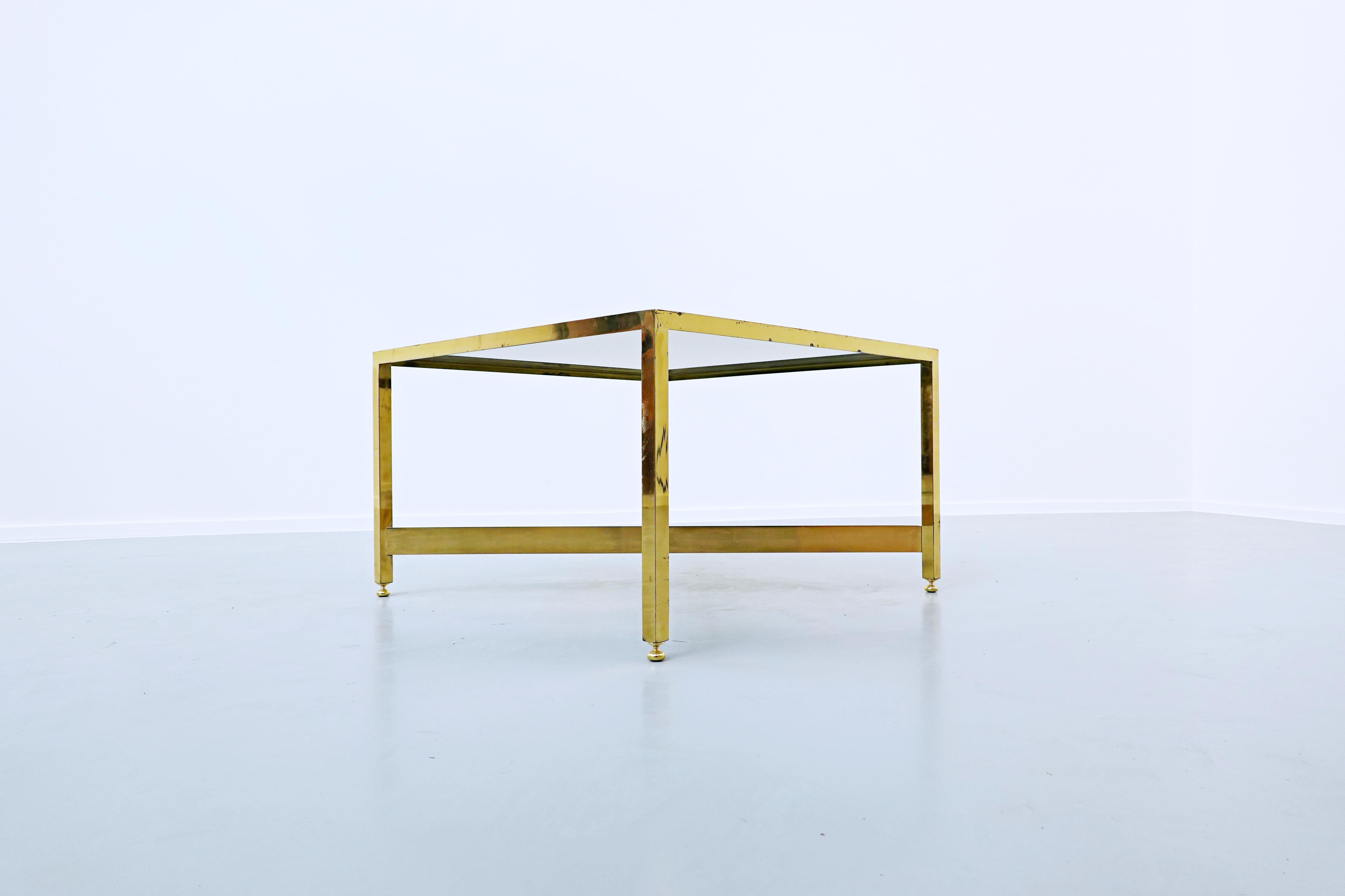 Late 20th Century Italian Brass Side Table with Glass Top, 1970s For Sale