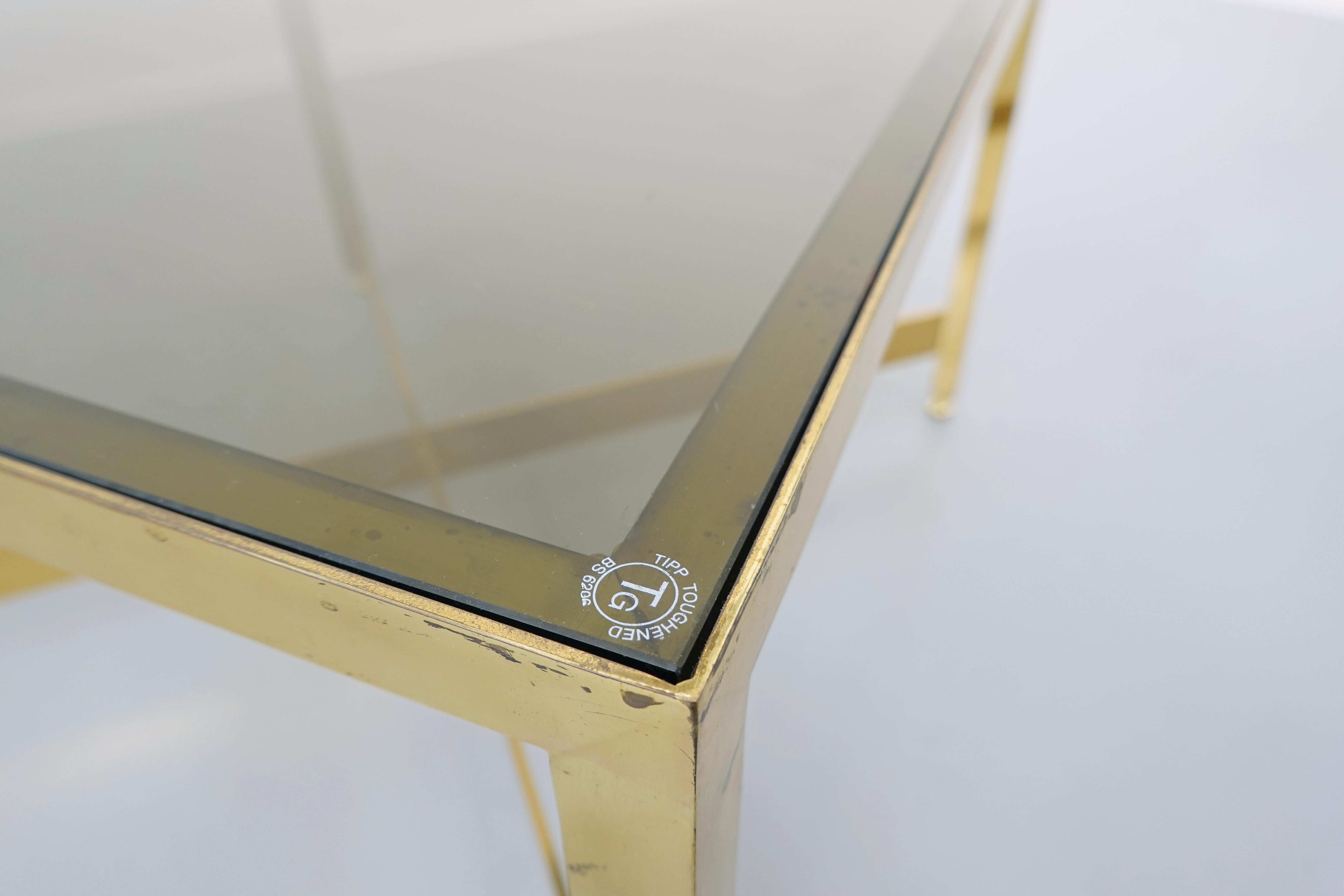 Italian Brass Side Table with Glass Top, 1970s For Sale 1