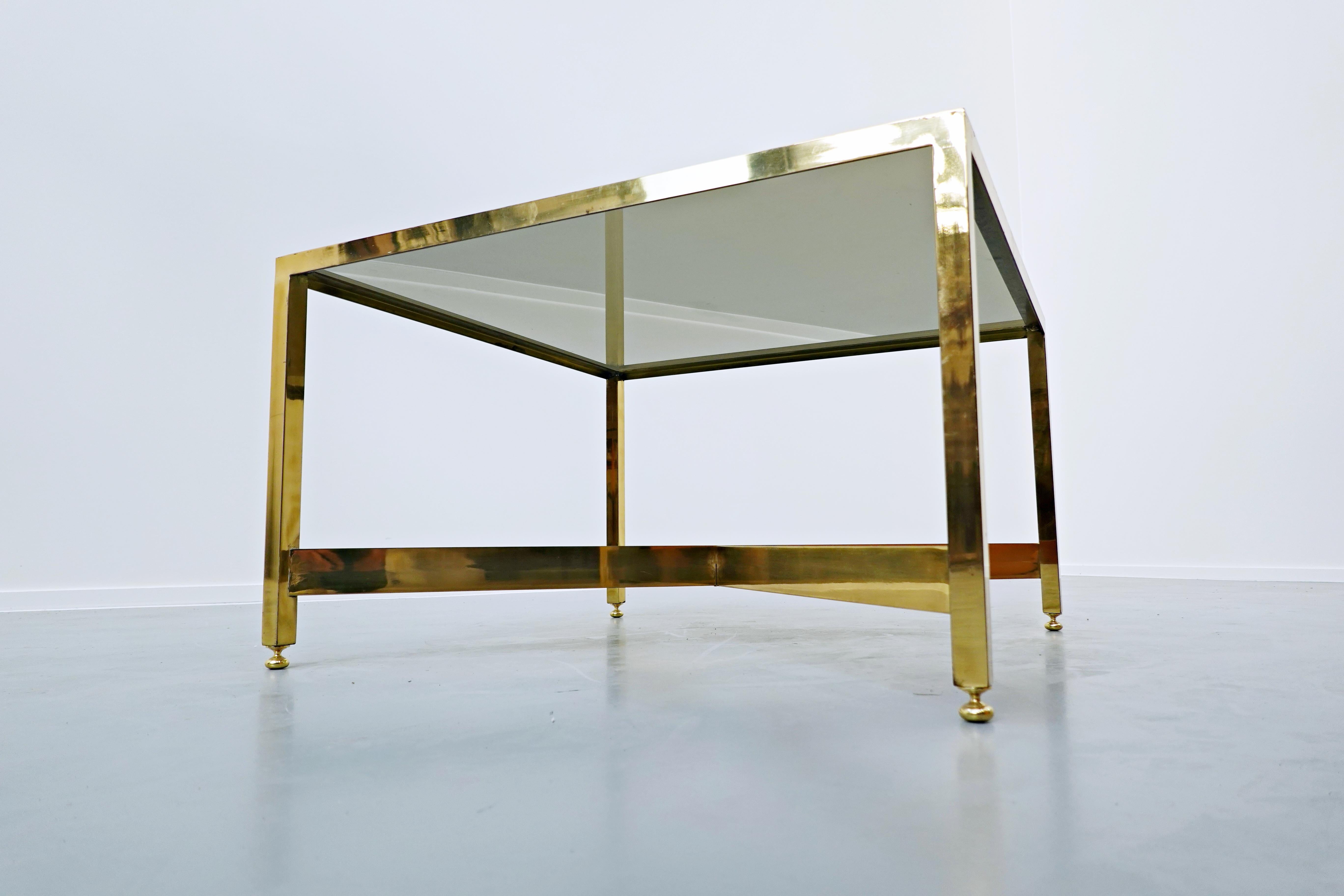 Italian Brass Side Table with Glass Top, 1970s For Sale 3