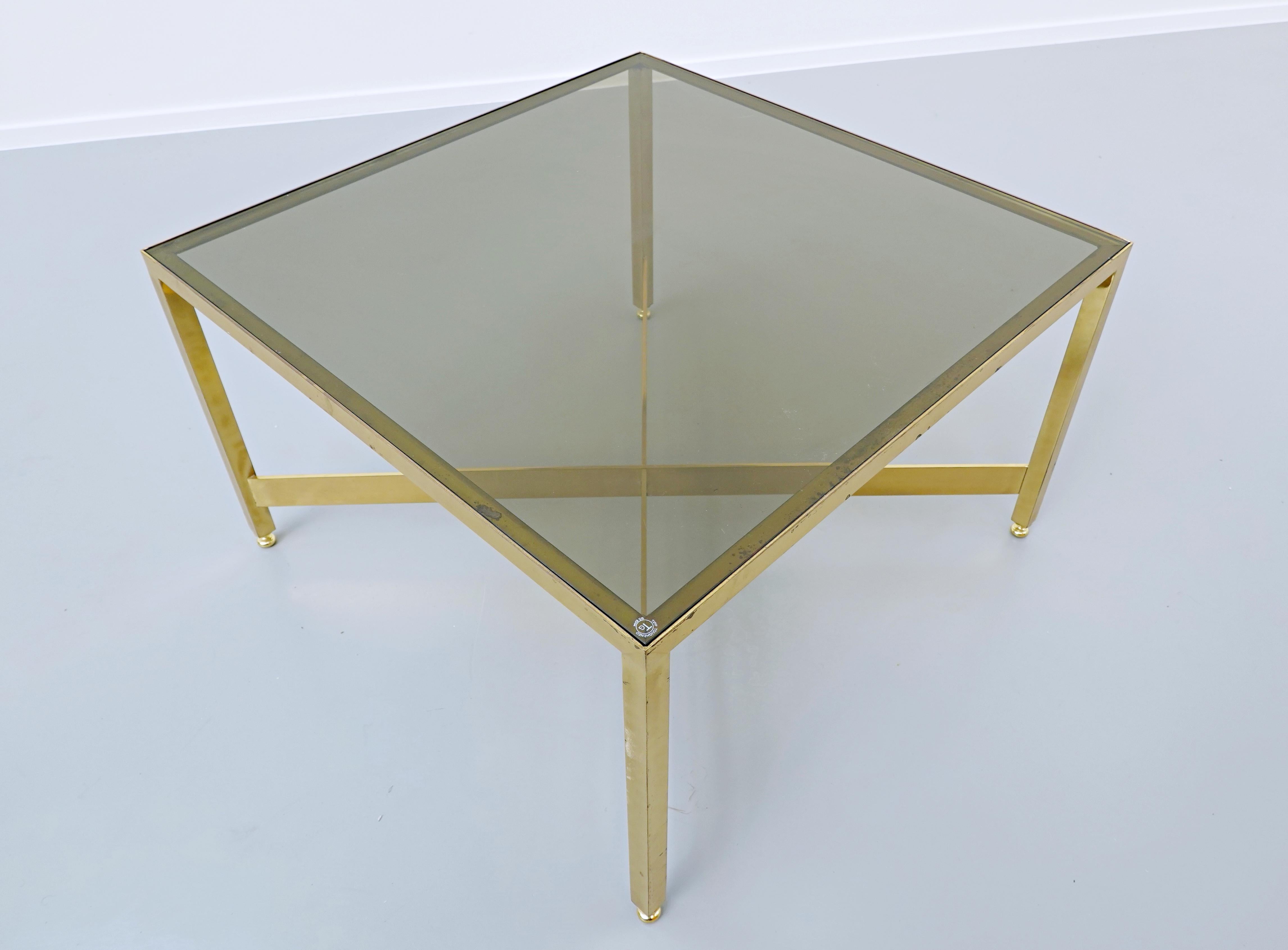 Italian Brass Side Table with Glass Top, 1970s For Sale 4