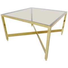 Tavolino italiano in ottone con piano in vetro, anni '70