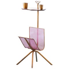 Italian Brass Side Table with Magazine Holder, 1950s