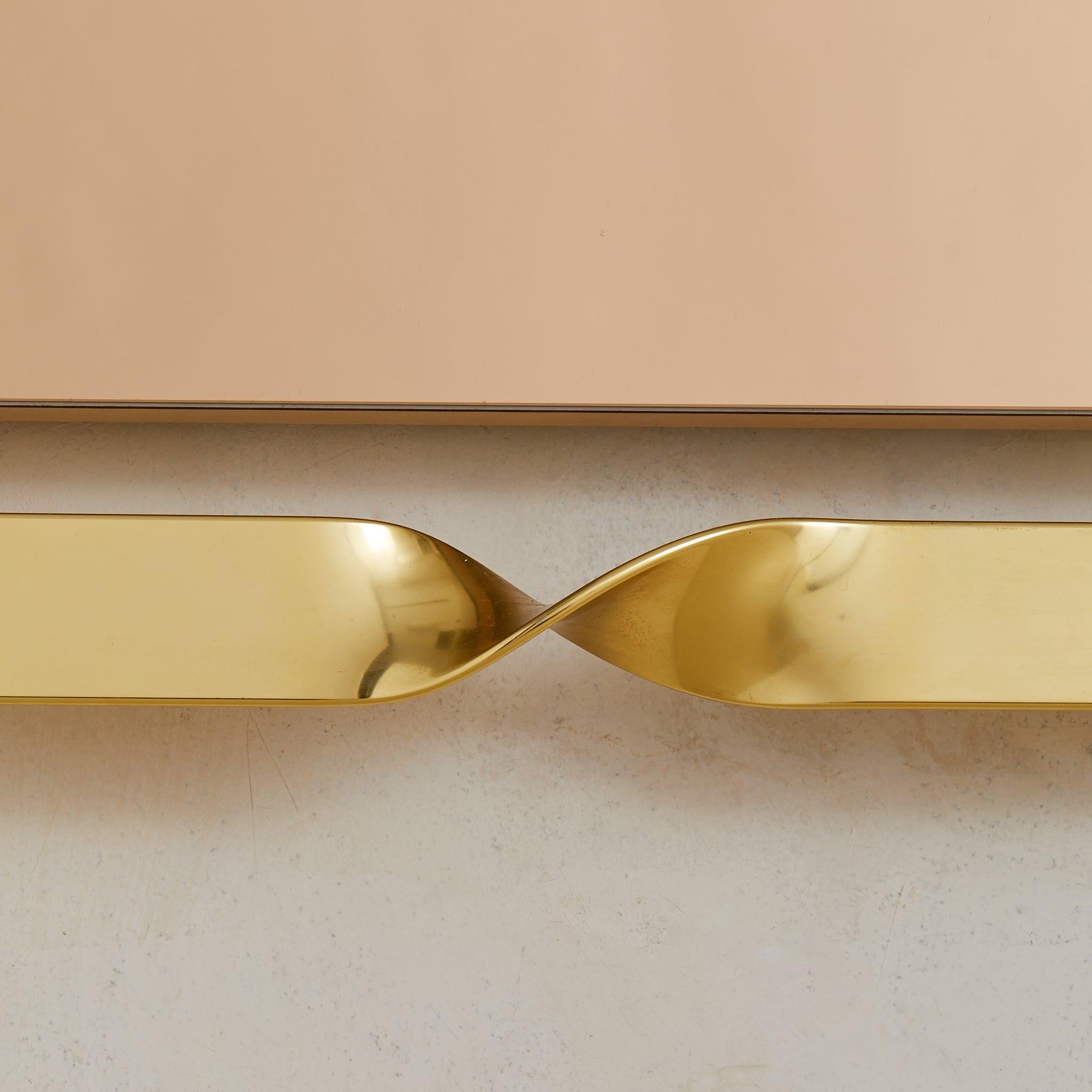 Fin du 20e siècle Italian Brass + Smoked Bronze Wall Mirror Attributed to Luciano Frigerio, 1970s en vente