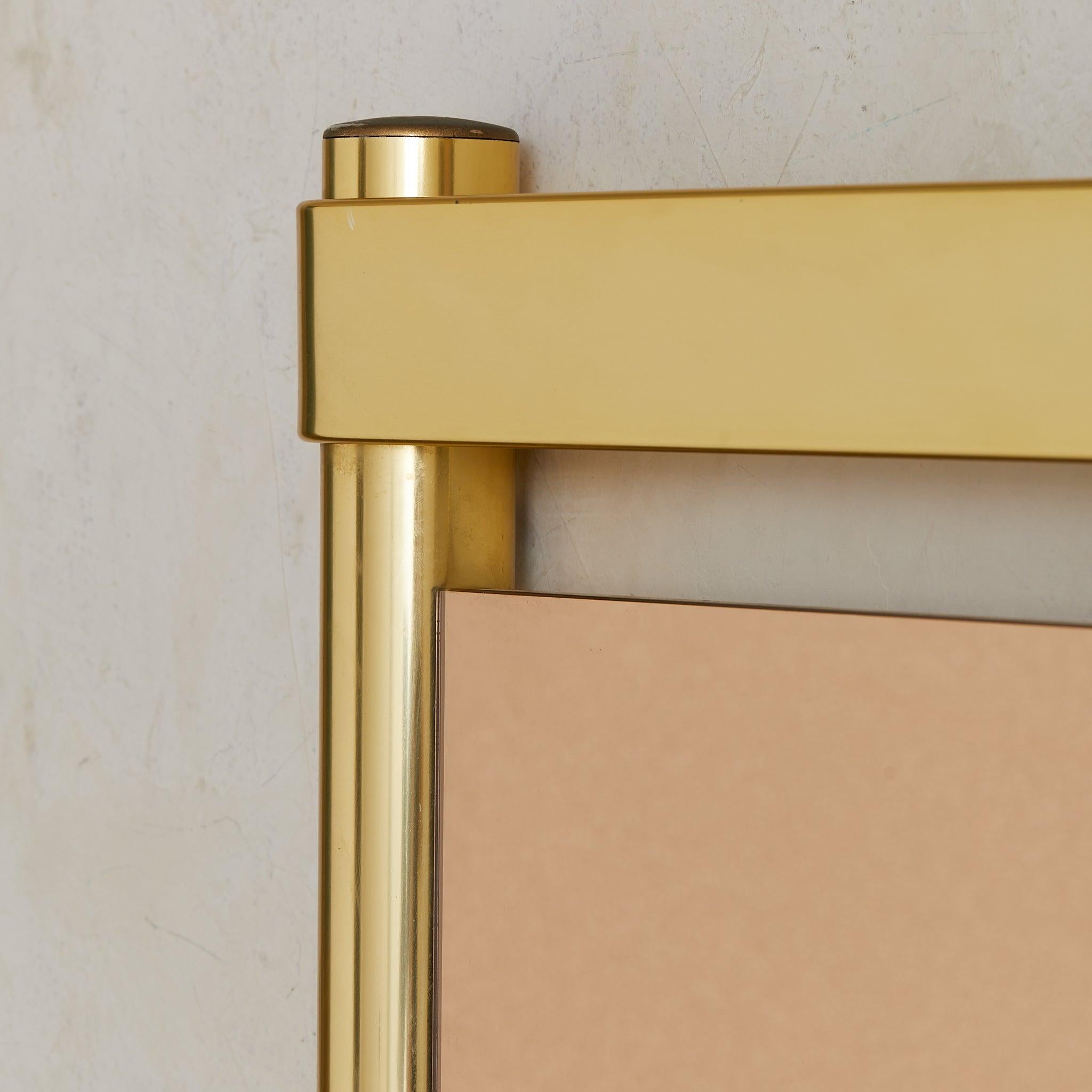 Laiton Italian Brass + Smoked Bronze Wall Mirror Attributed to Luciano Frigerio, 1970s en vente