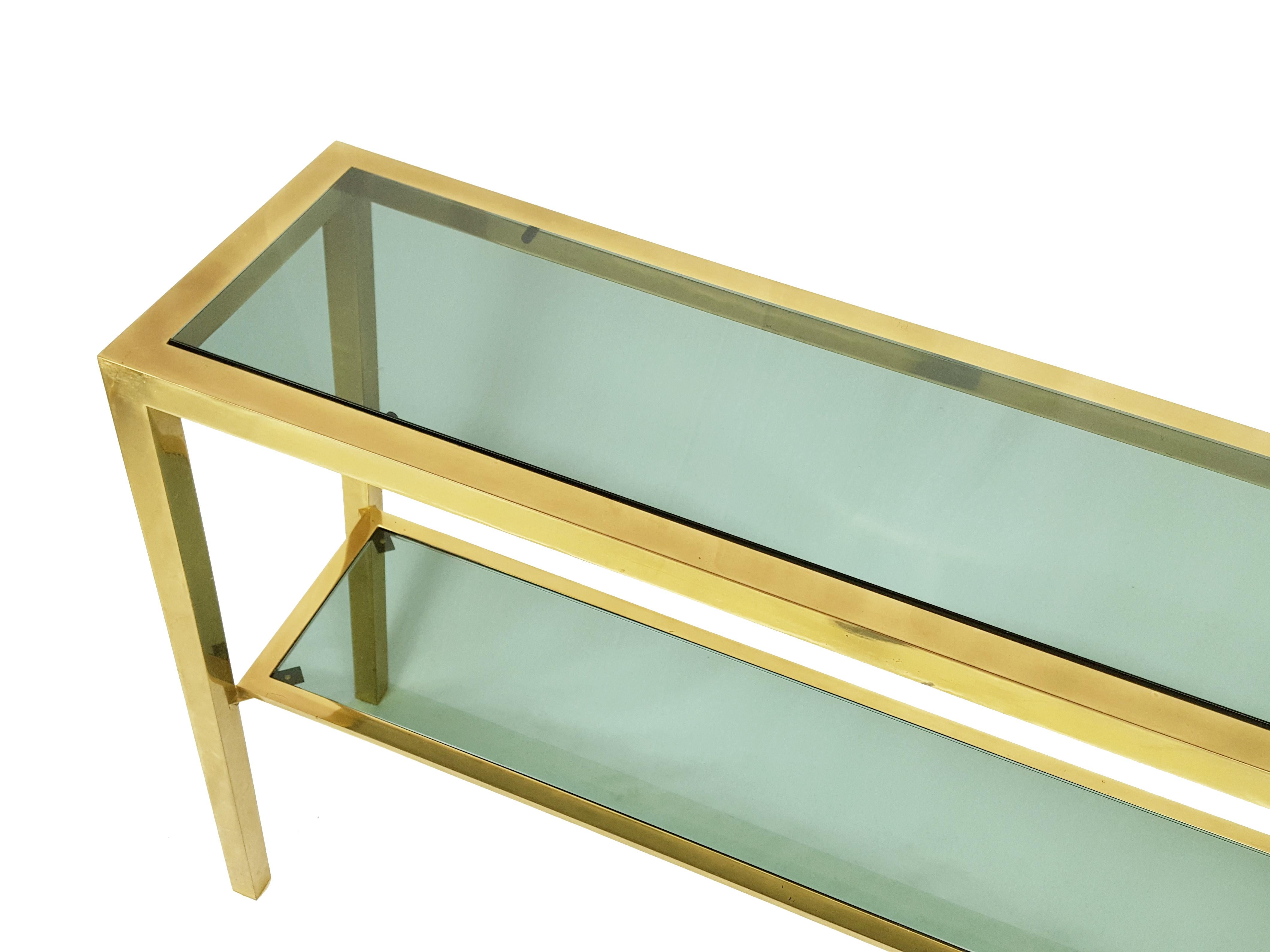 Italian Brass and Smoked Glass 1970s Console with 2 Shelves In Good Condition In Varese, Lombardia