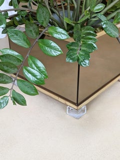 Fioriera italiana anni '70 in ottone, vetro fumé e metacrilato