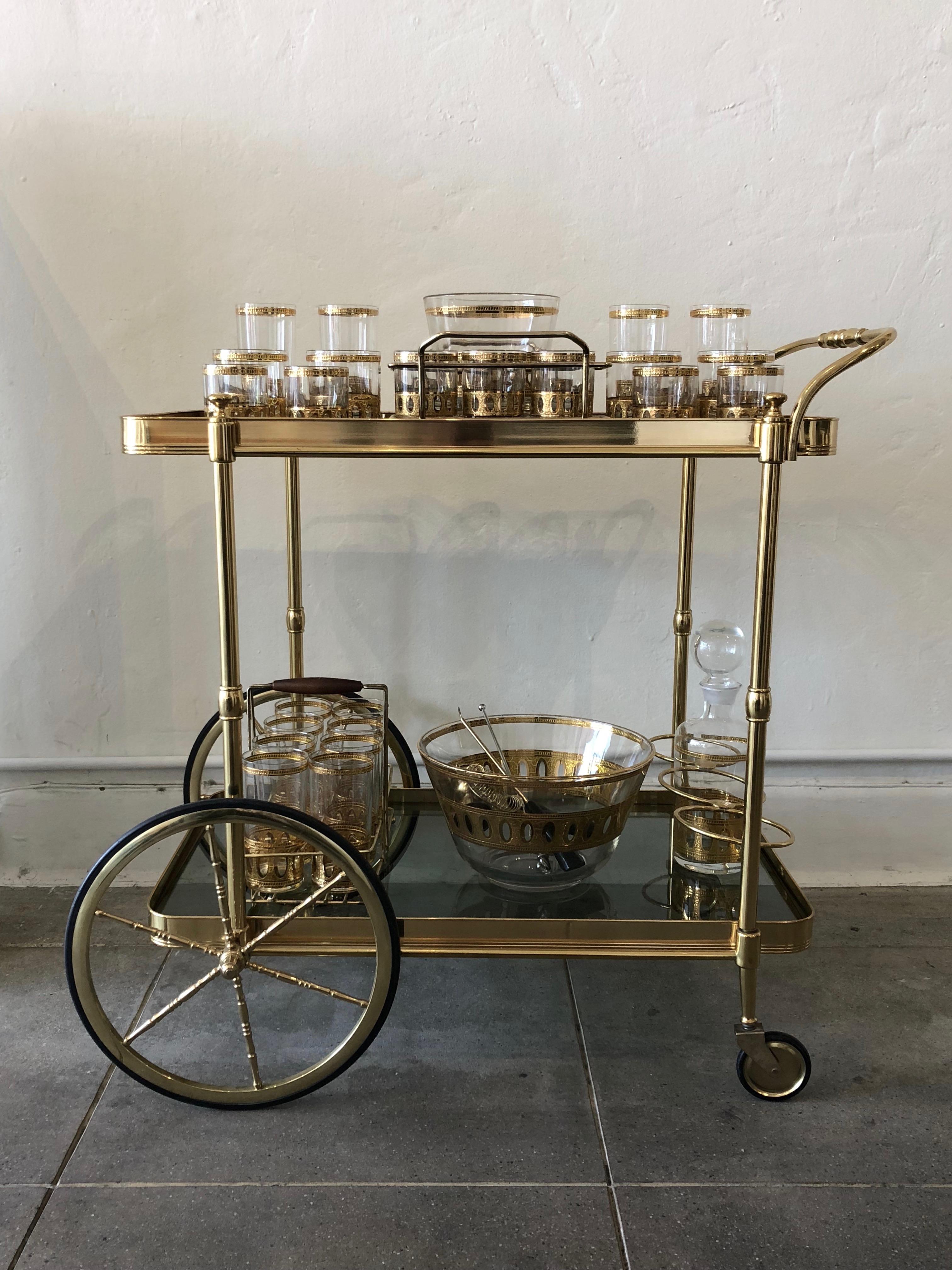 Italian Brass Smokey Grey Glass Two Tiered Bar Cart or Trolley 10
