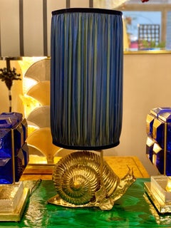 Italian Brass Snail Table Lamp with our Handcrafted Lampshade, 1970s
