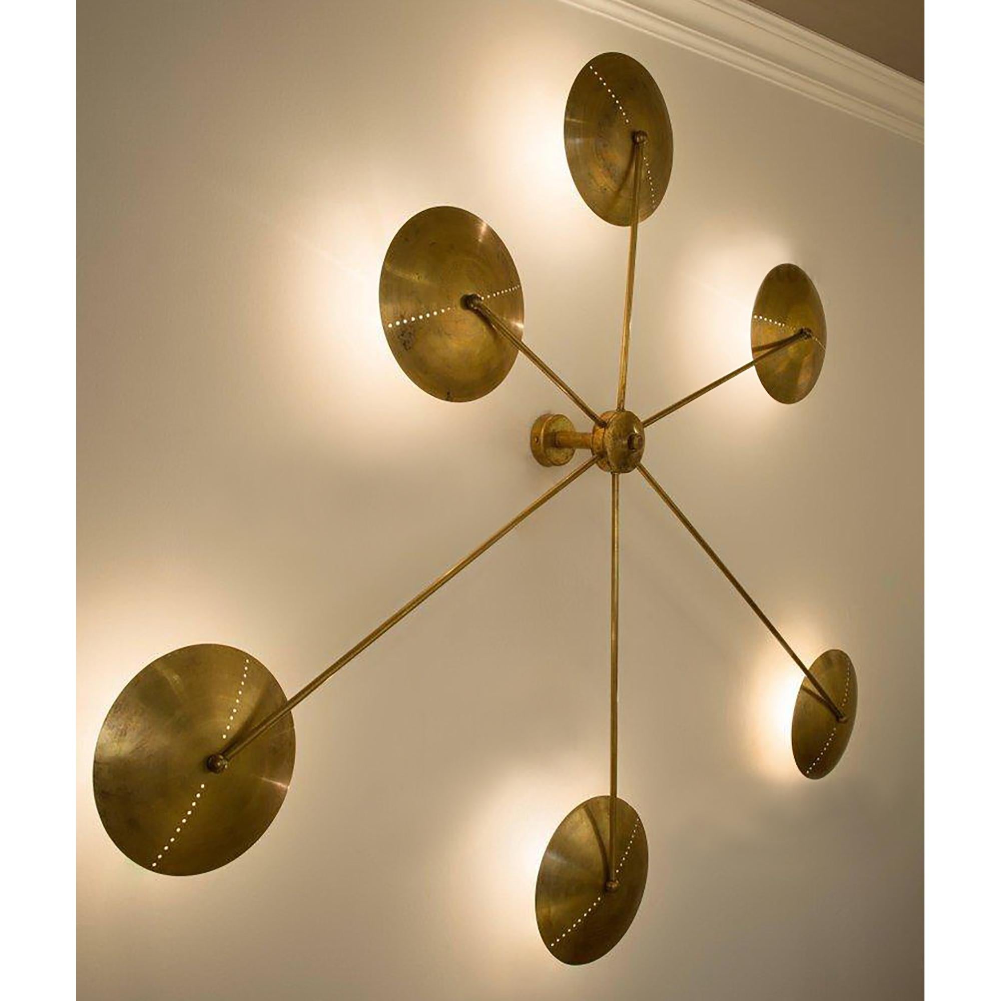 Italian Brass Spider Ceiling or Wall Light in Midcentury Style For Sale 3