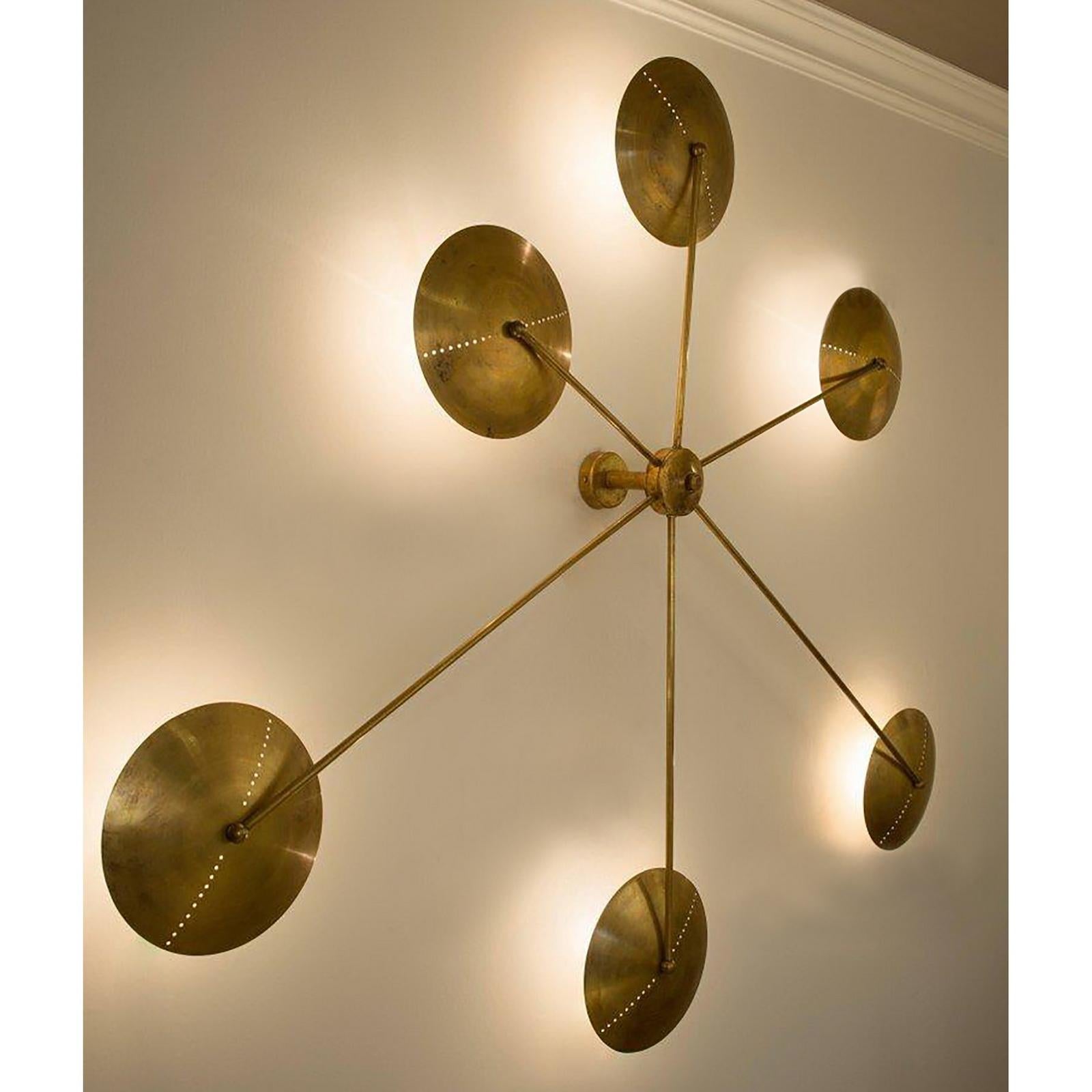 Italian Brass Spider Ceiling or Wall Light in Midcentury Style For Sale 8