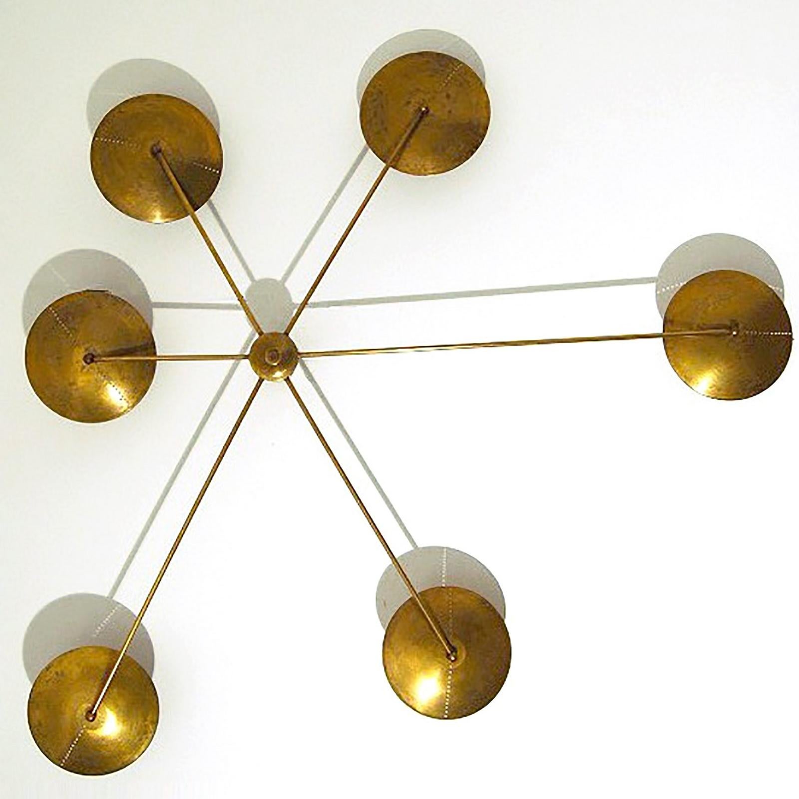 Italian Brass Spider Ceiling or Wall Light in Midcentury Style For Sale 9