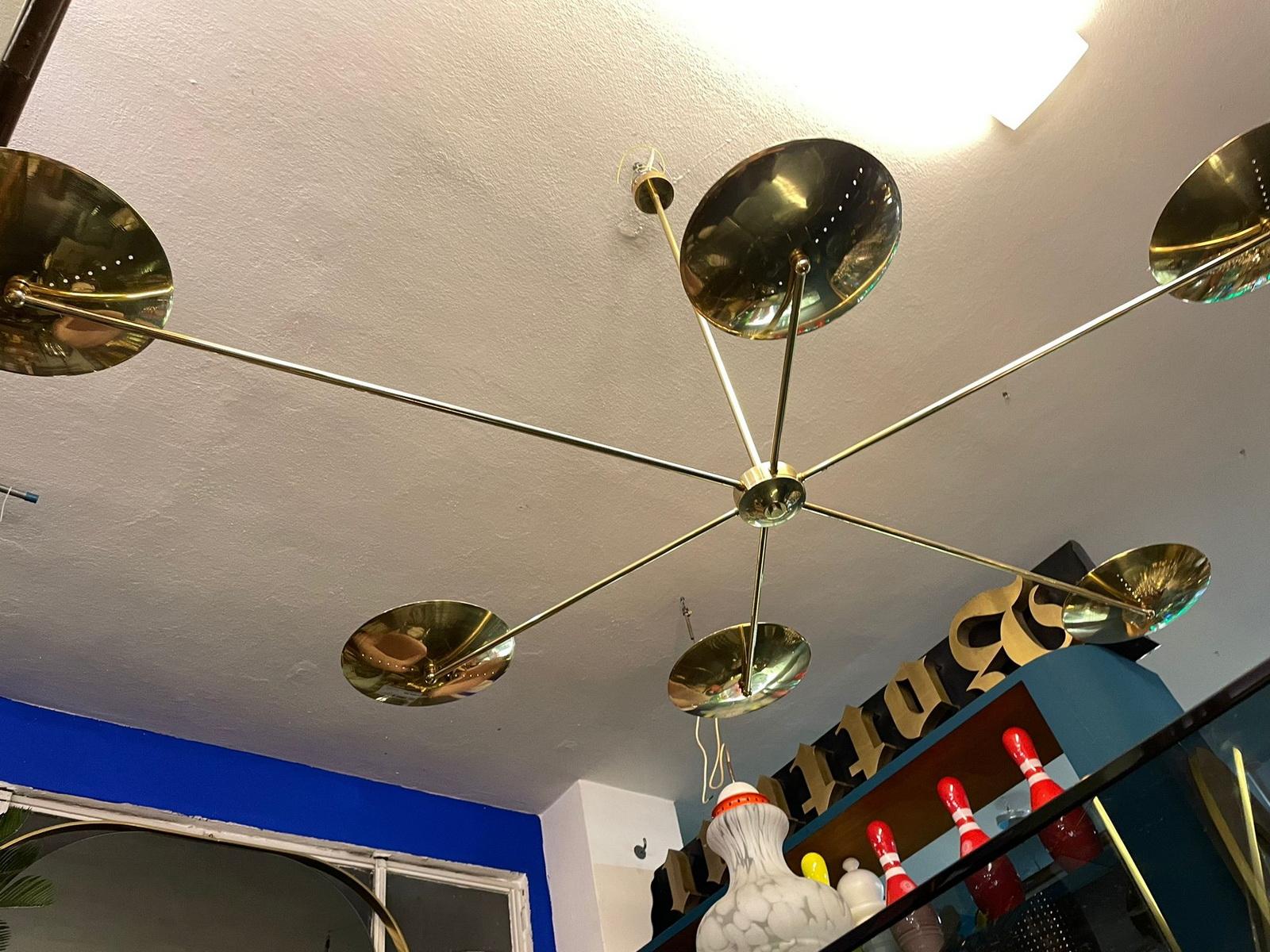 Lacquered Italian Brass Spider Ceiling or Wall Light in Midcentury Style For Sale