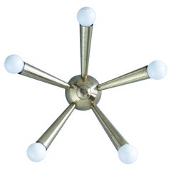 Italian Brass Star Burst Flush Mount in the Manner of Arredoluce