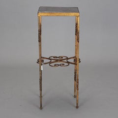 Italian Brass Statue Stand With Marble Top