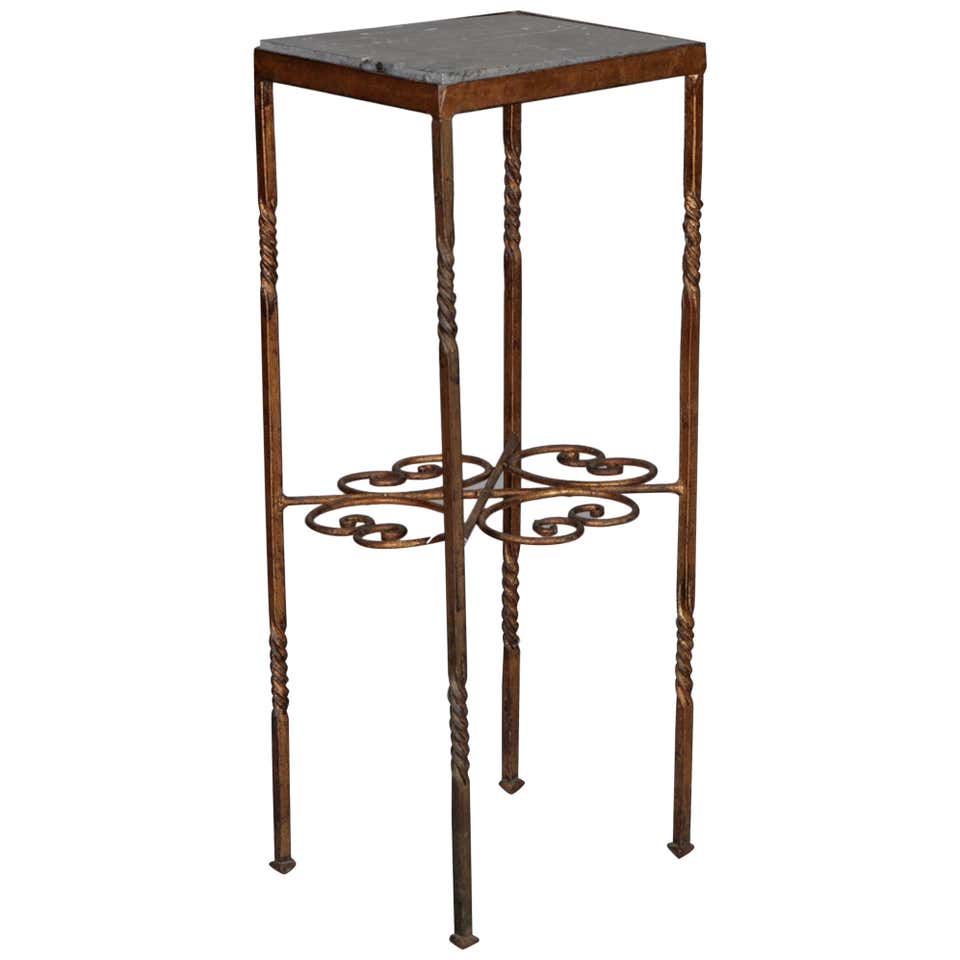 Italian Brass Statue Stand With Marble Top at 1stDibs