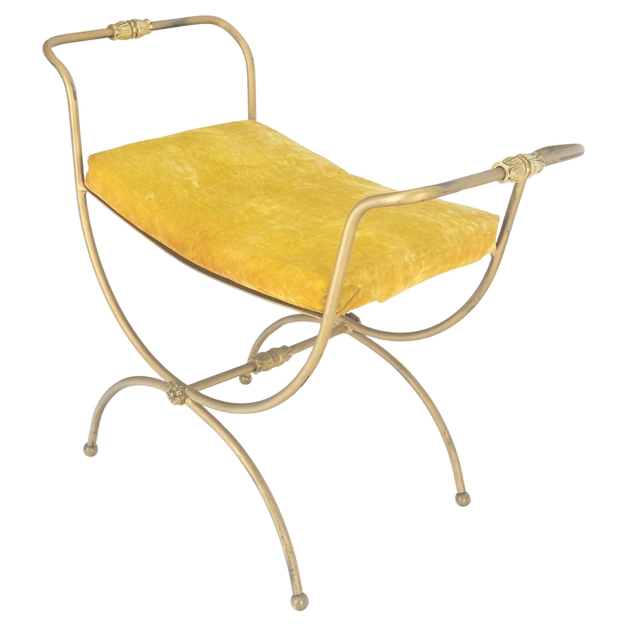 Italian Brass & Steel Bent Wire Ball Feet Gold Upholstery Cushion Window Bench For Sale