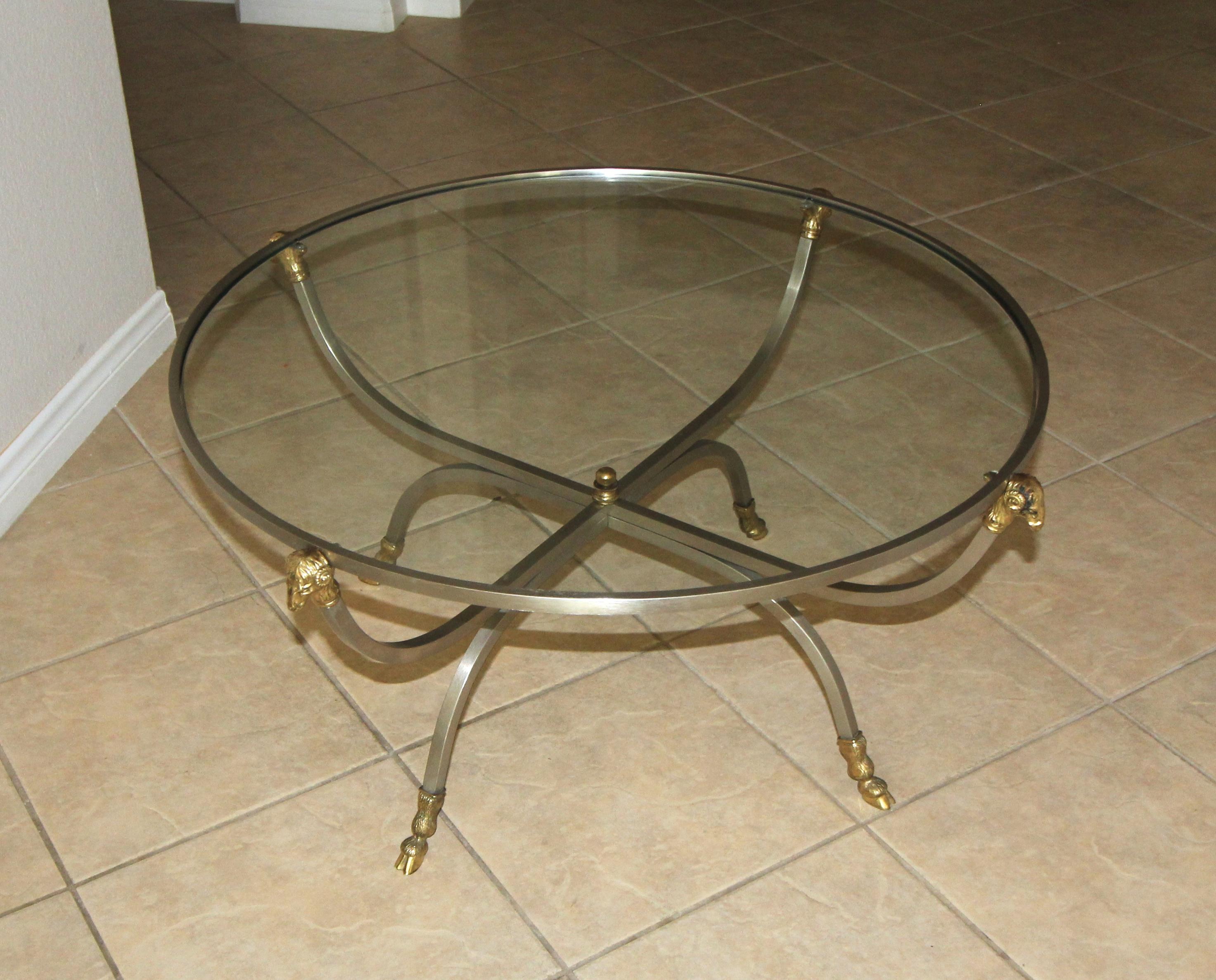 Italian Brass Steel Jansen Style Round Cocktail Coffee Table For Sale 10