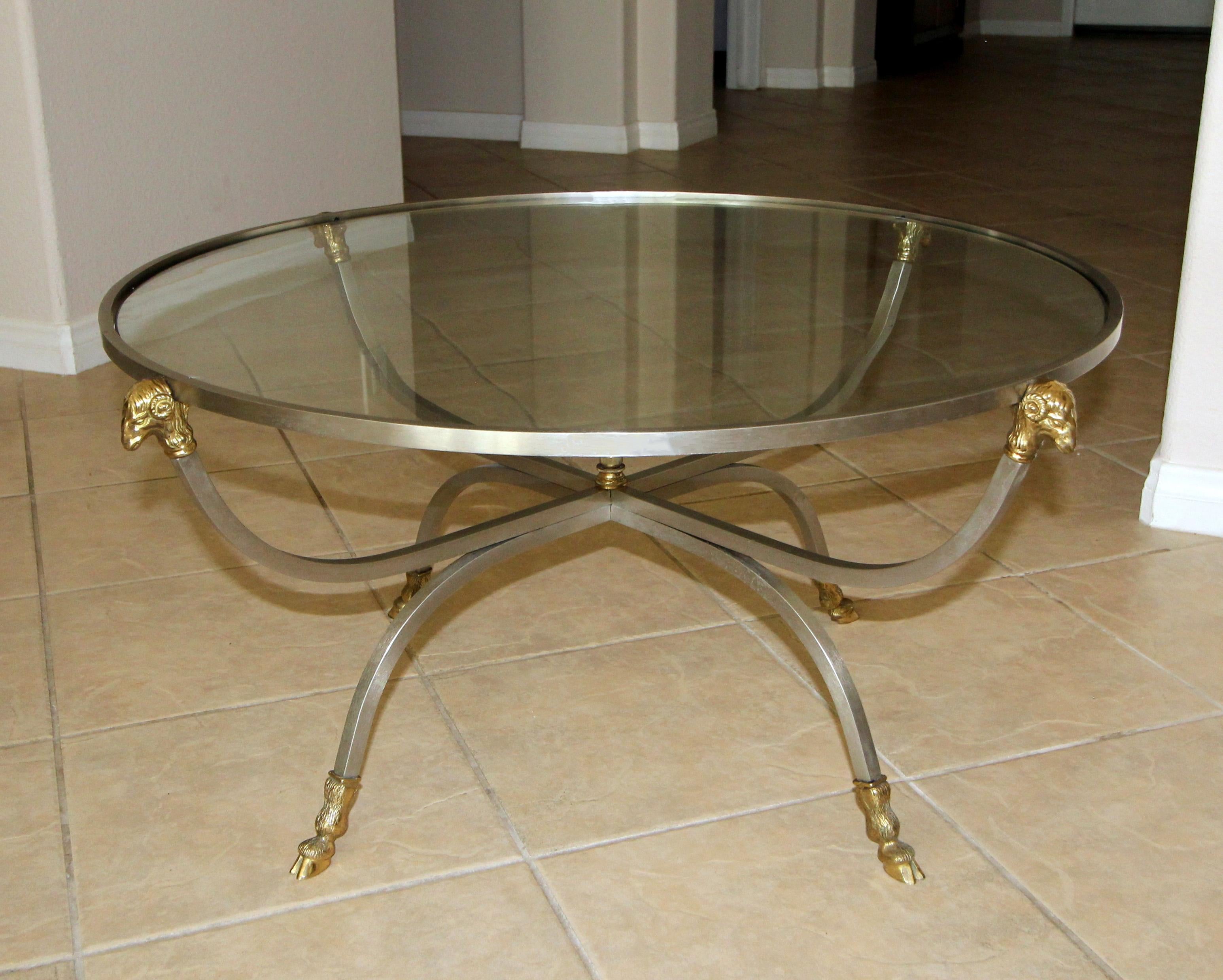Italian Brass Steel Jansen Style Round Cocktail Coffee Table For Sale 11
