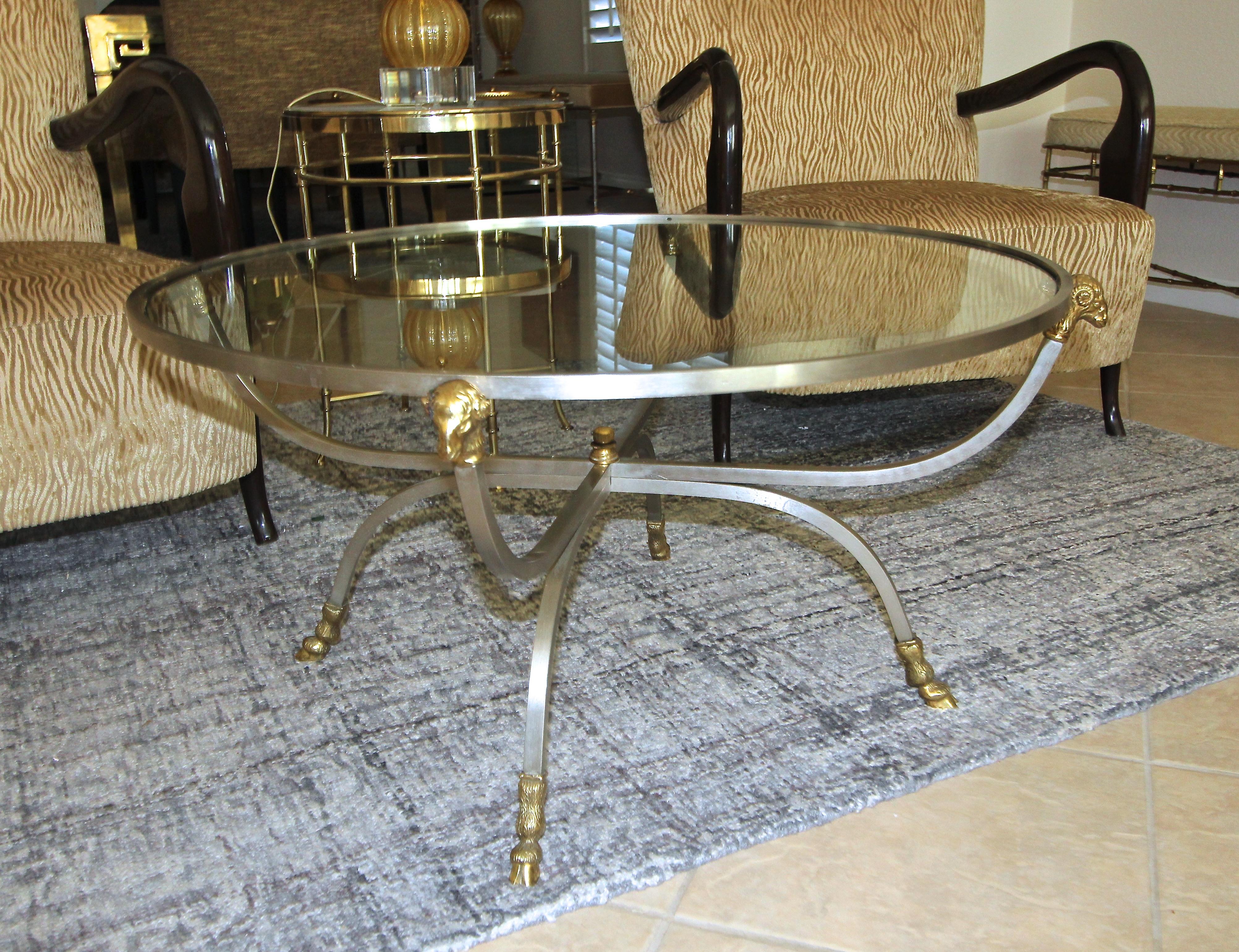 round glass brass coffee table