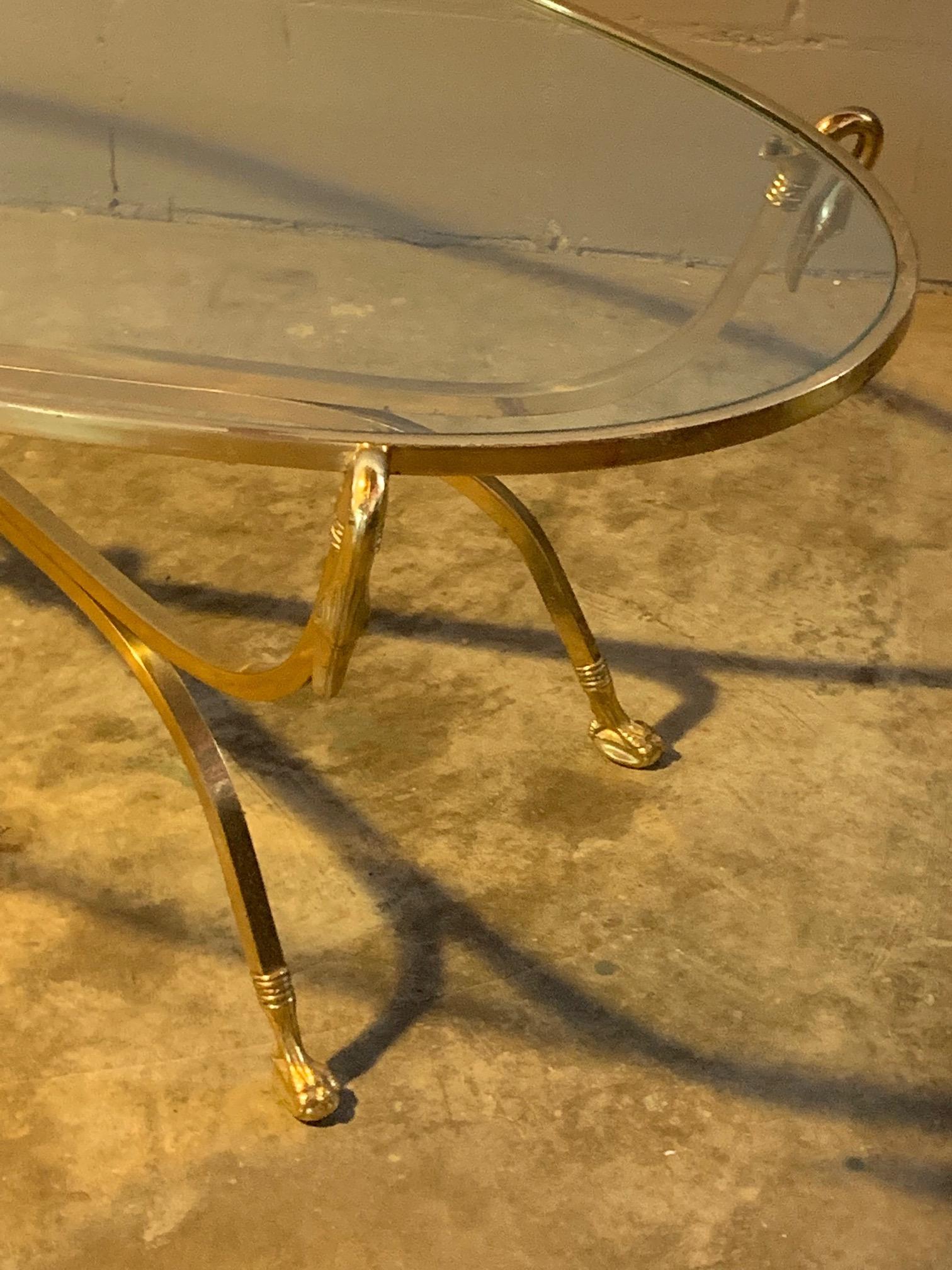 Italian Brass Swan Coffee Table, 1970s 4